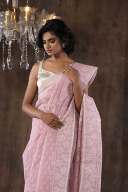 Otoshi - Handwoven Pink Dhakai Jamdani Saree