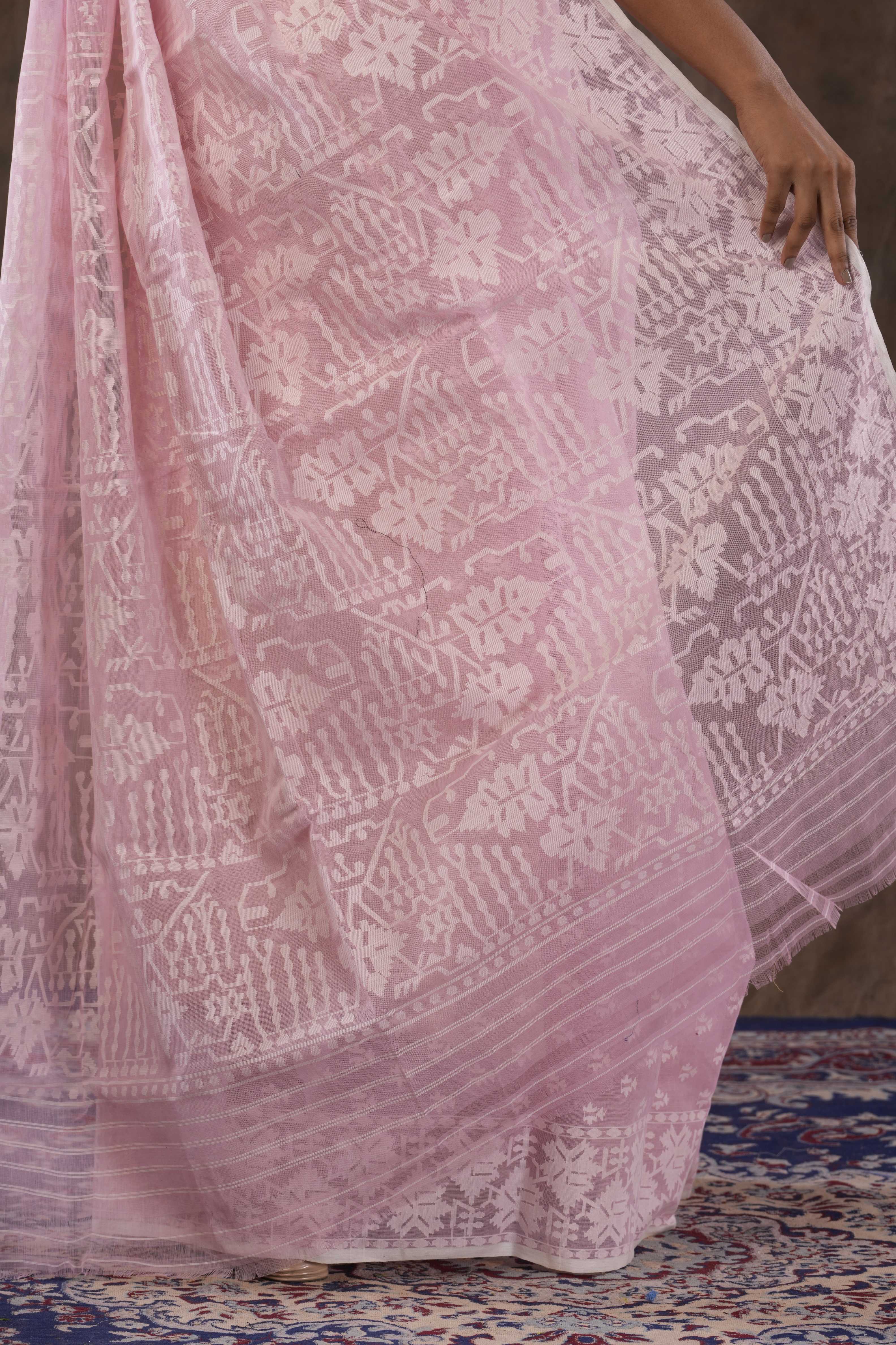 Otoshi - Handwoven Pink Dhakai Jamdani Saree