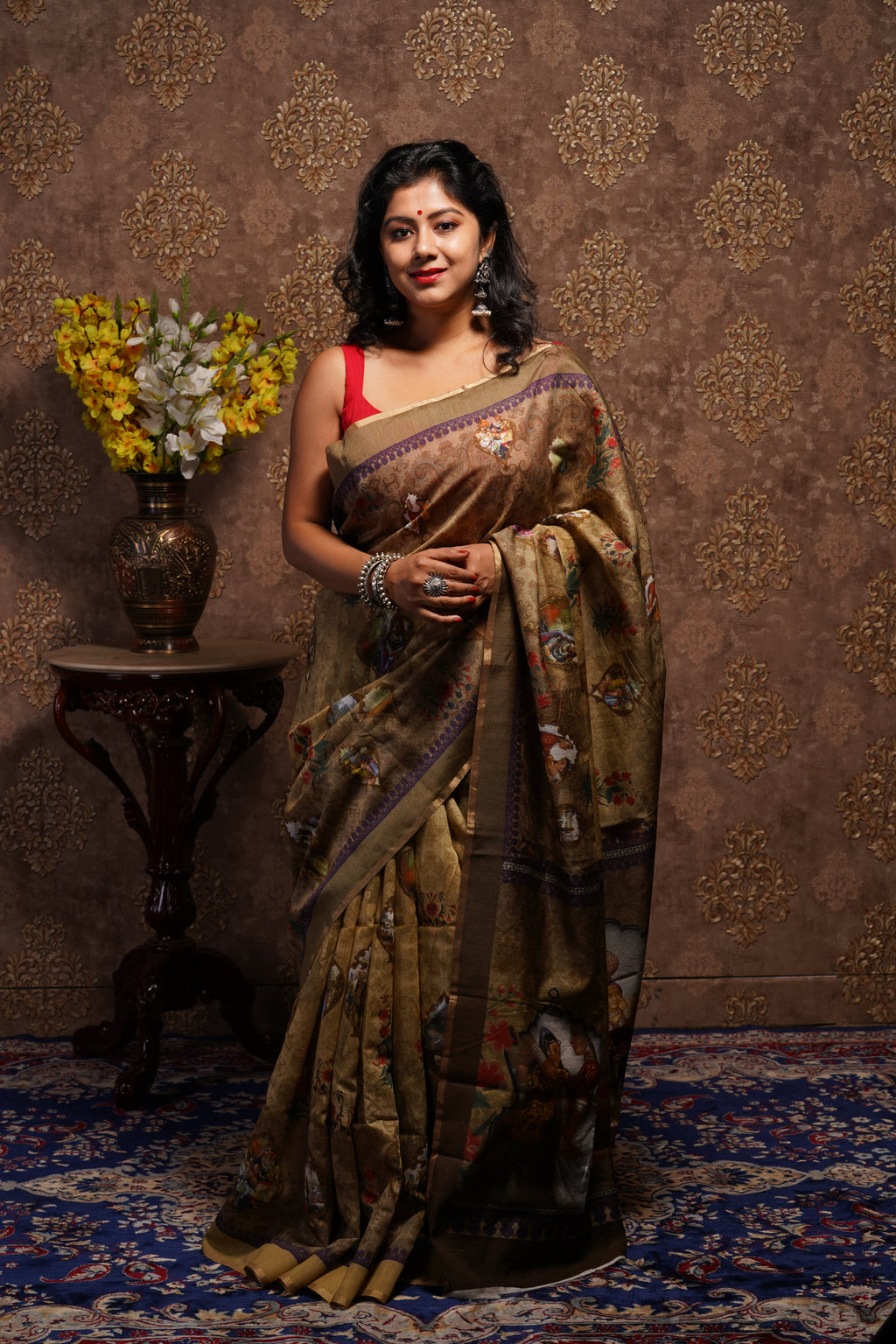 Handwoven Printed Tussar Saree