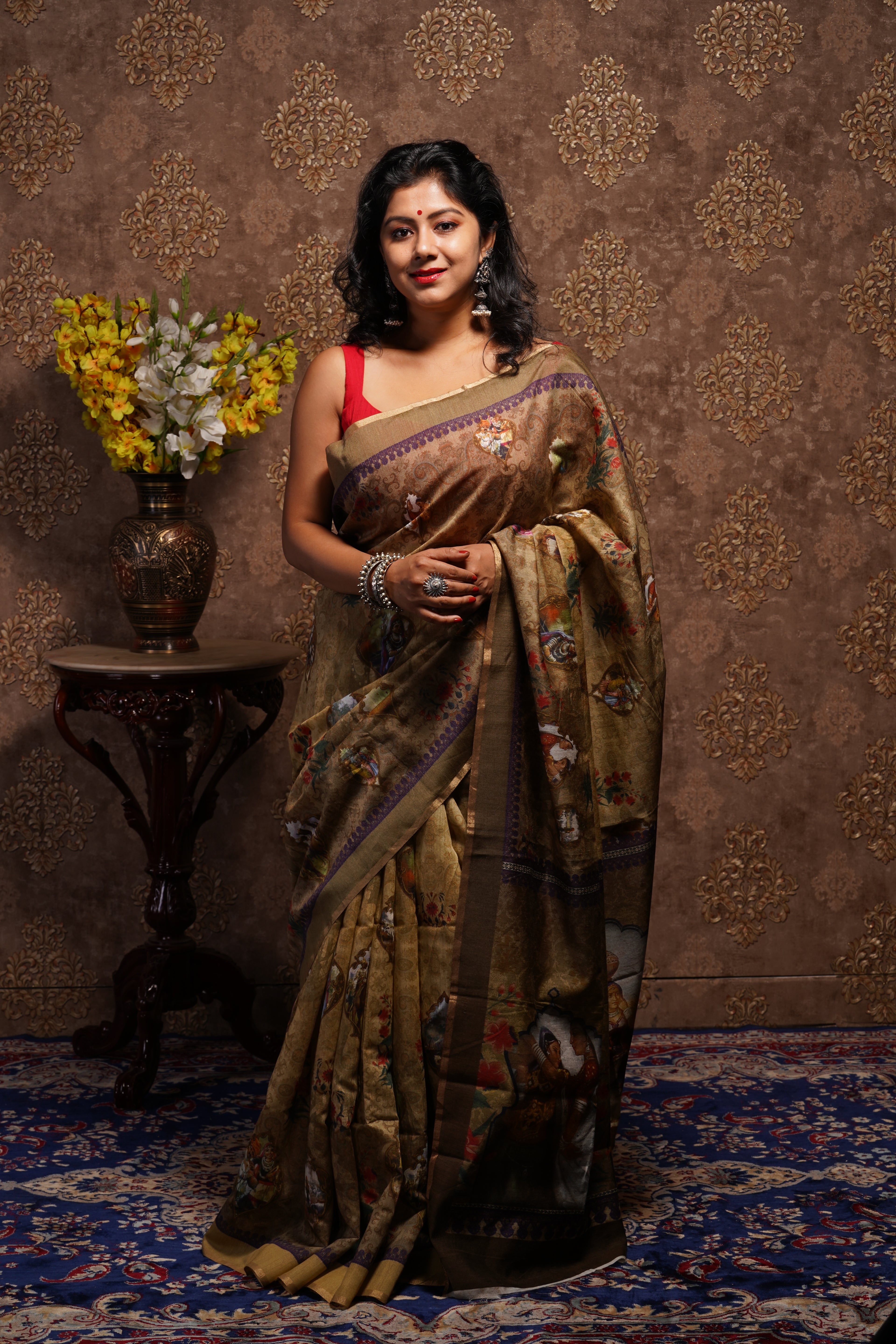 Handwoven Printed Tussar Saree