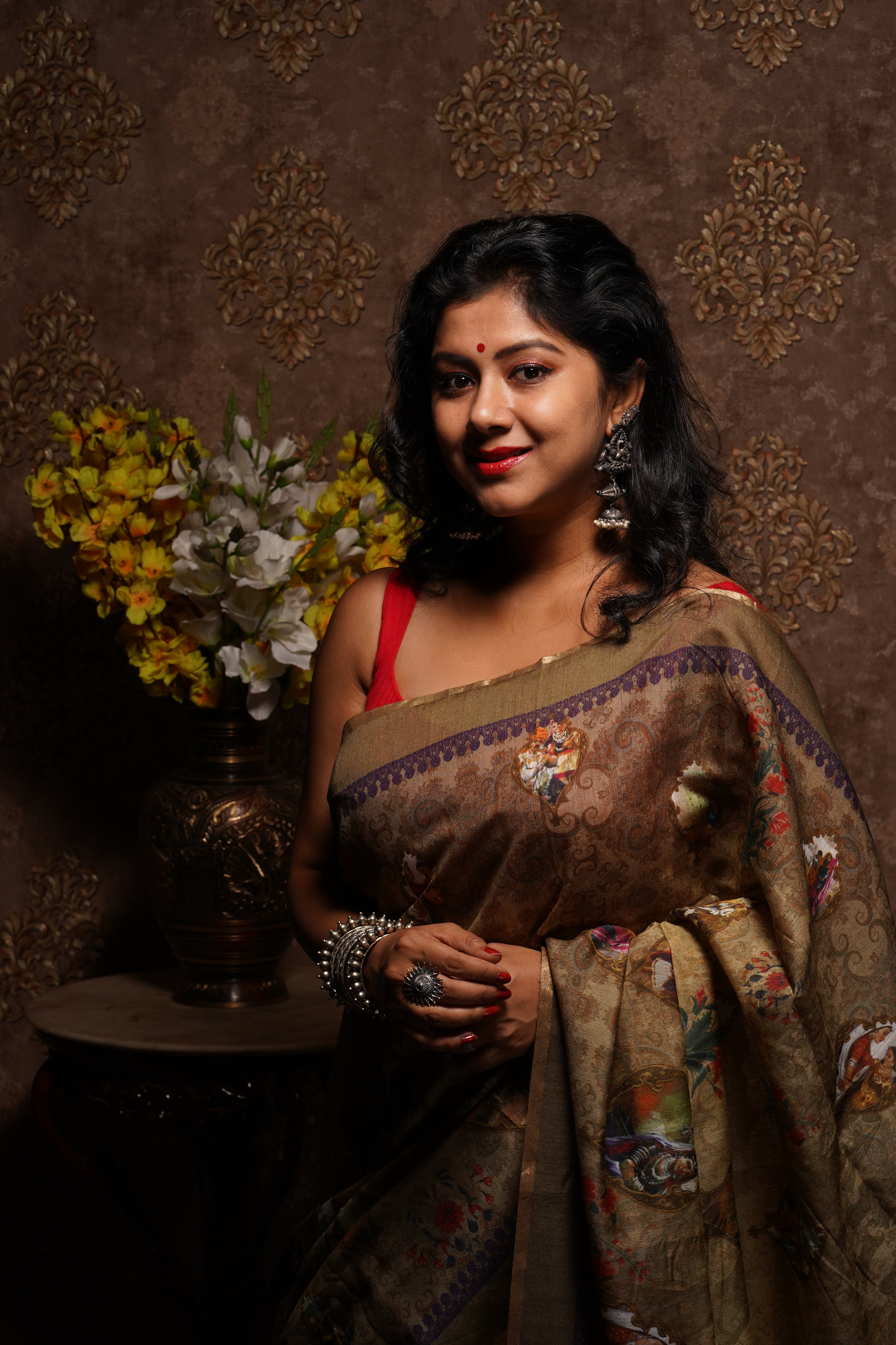 Handwoven Printed Tussar Saree