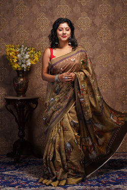 Handwoven Printed Tussar saree