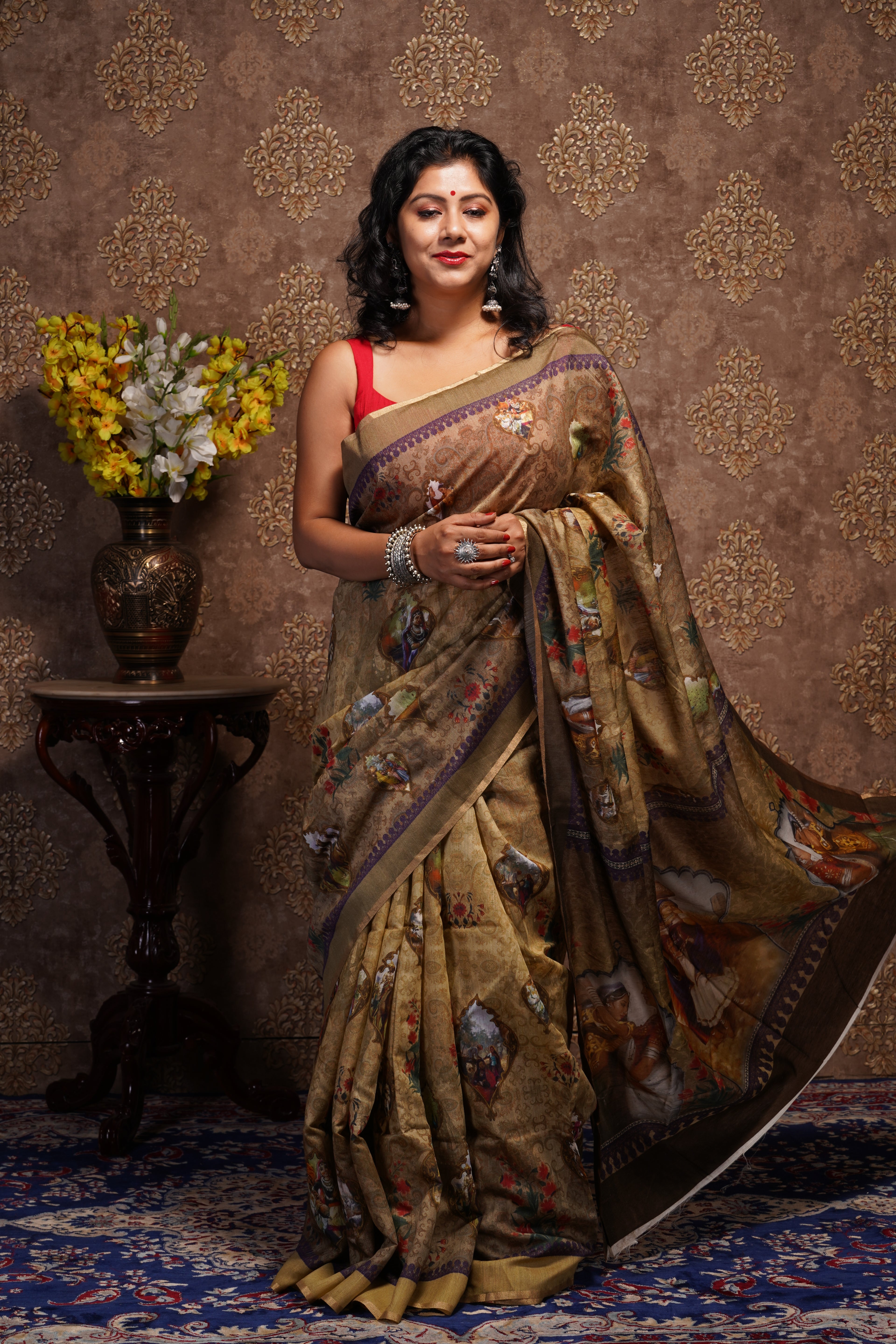 Handwoven Printed Tussar Saree