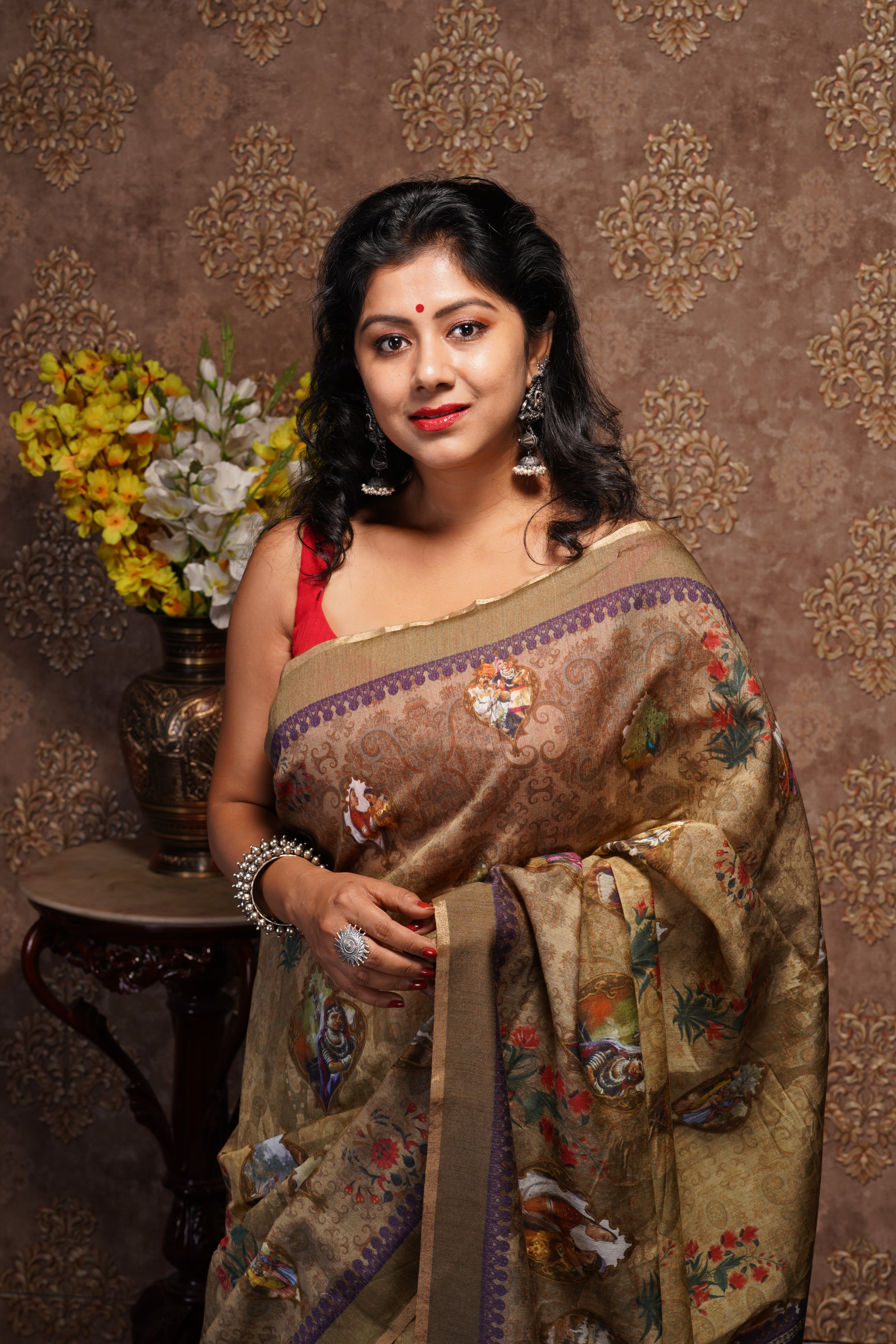 Handwoven Printed Tussar saree