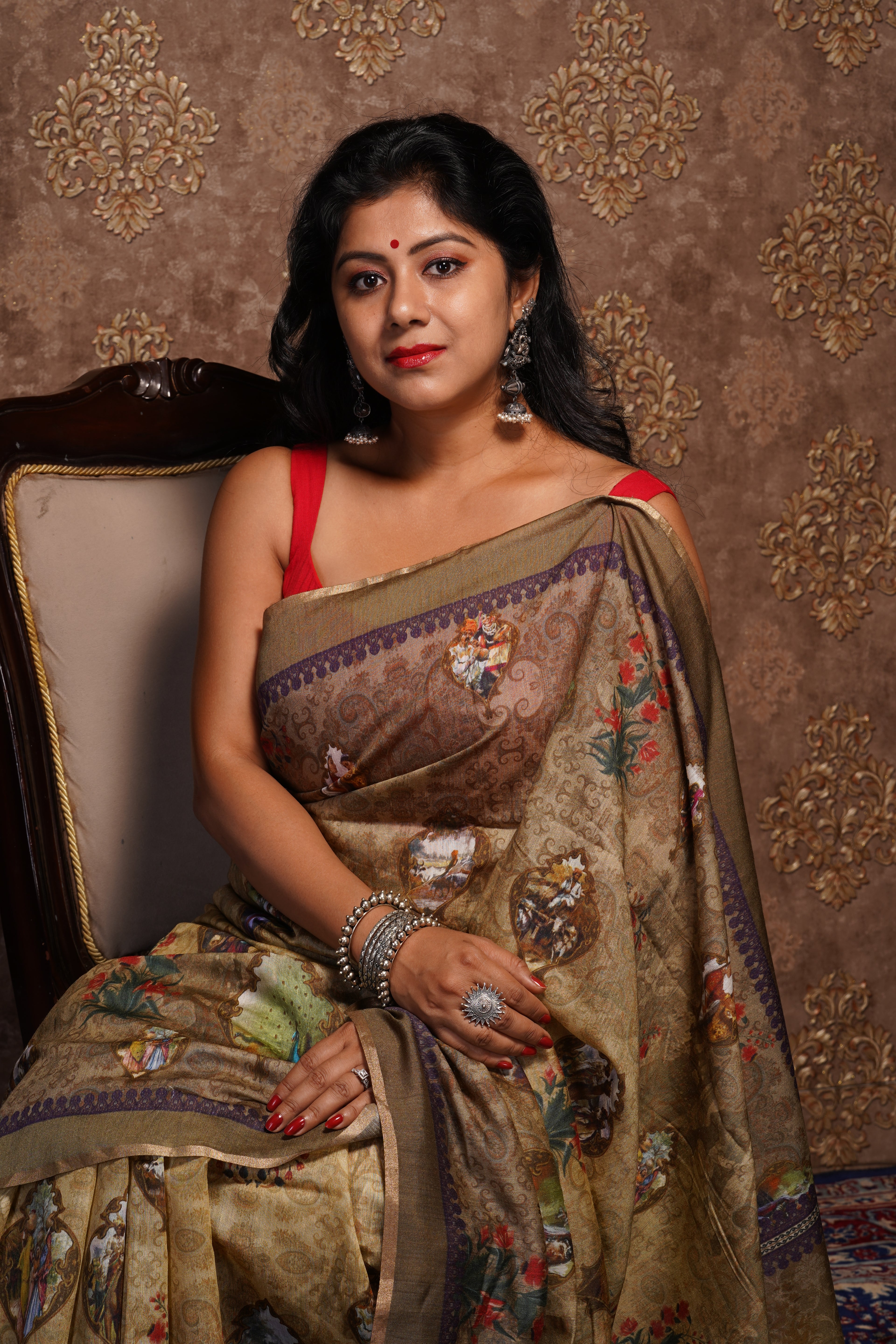 Handwoven Printed Tussar Saree