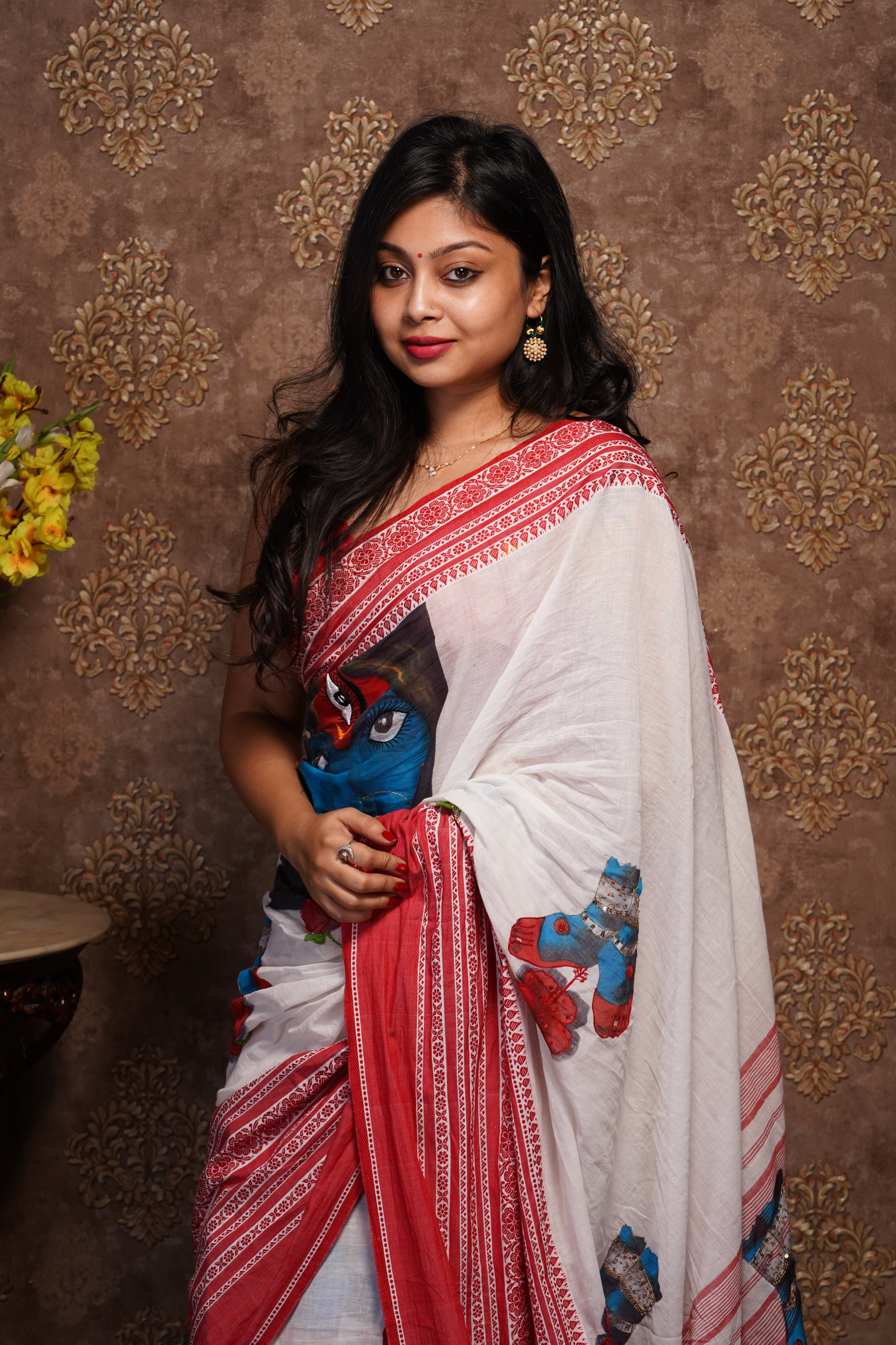 Cotton Saree with red border - Aankona