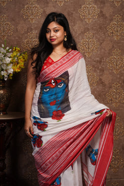 Cotton Saree with red border - Aankona