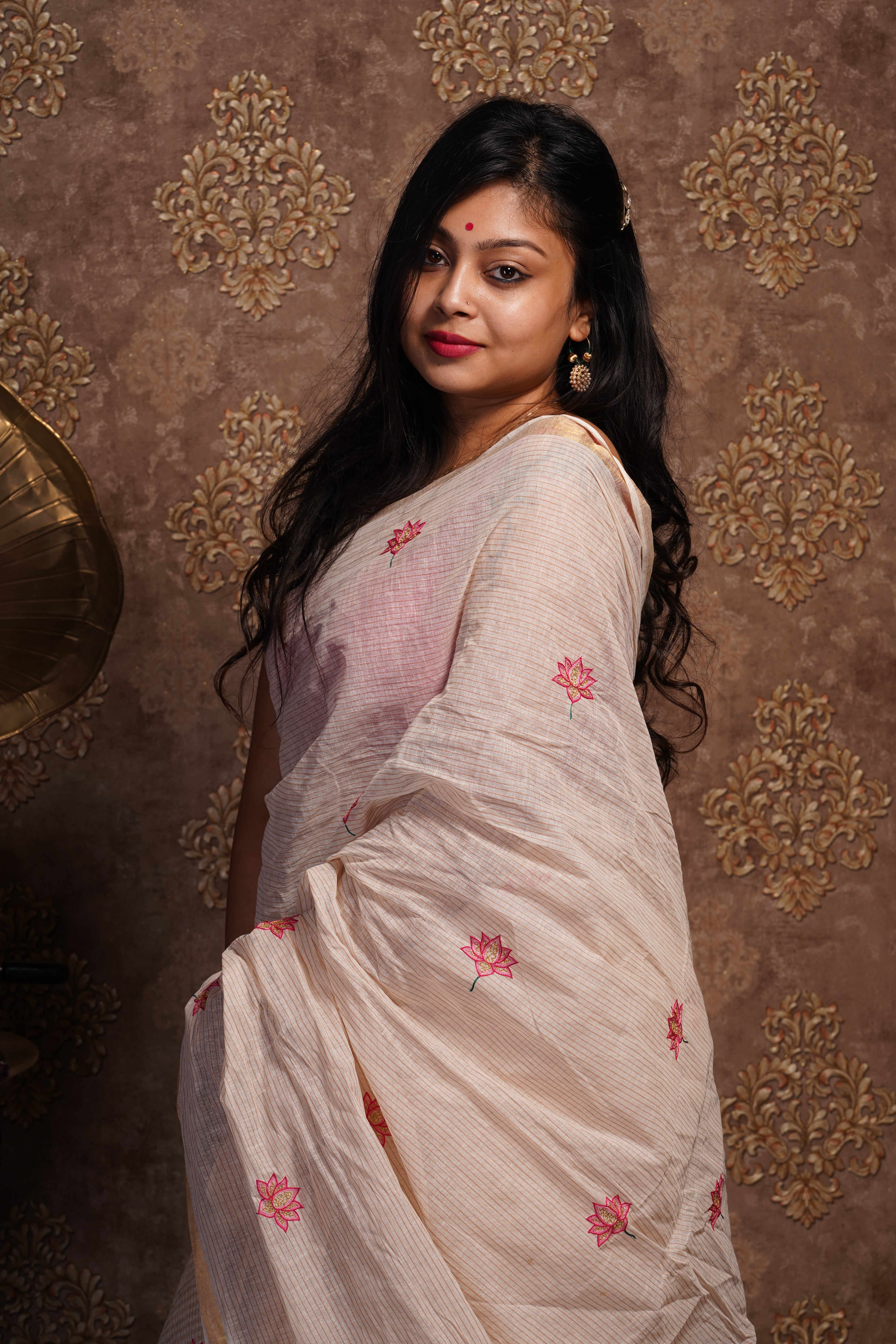 Cotton Saree with Kantha Work - Aankona