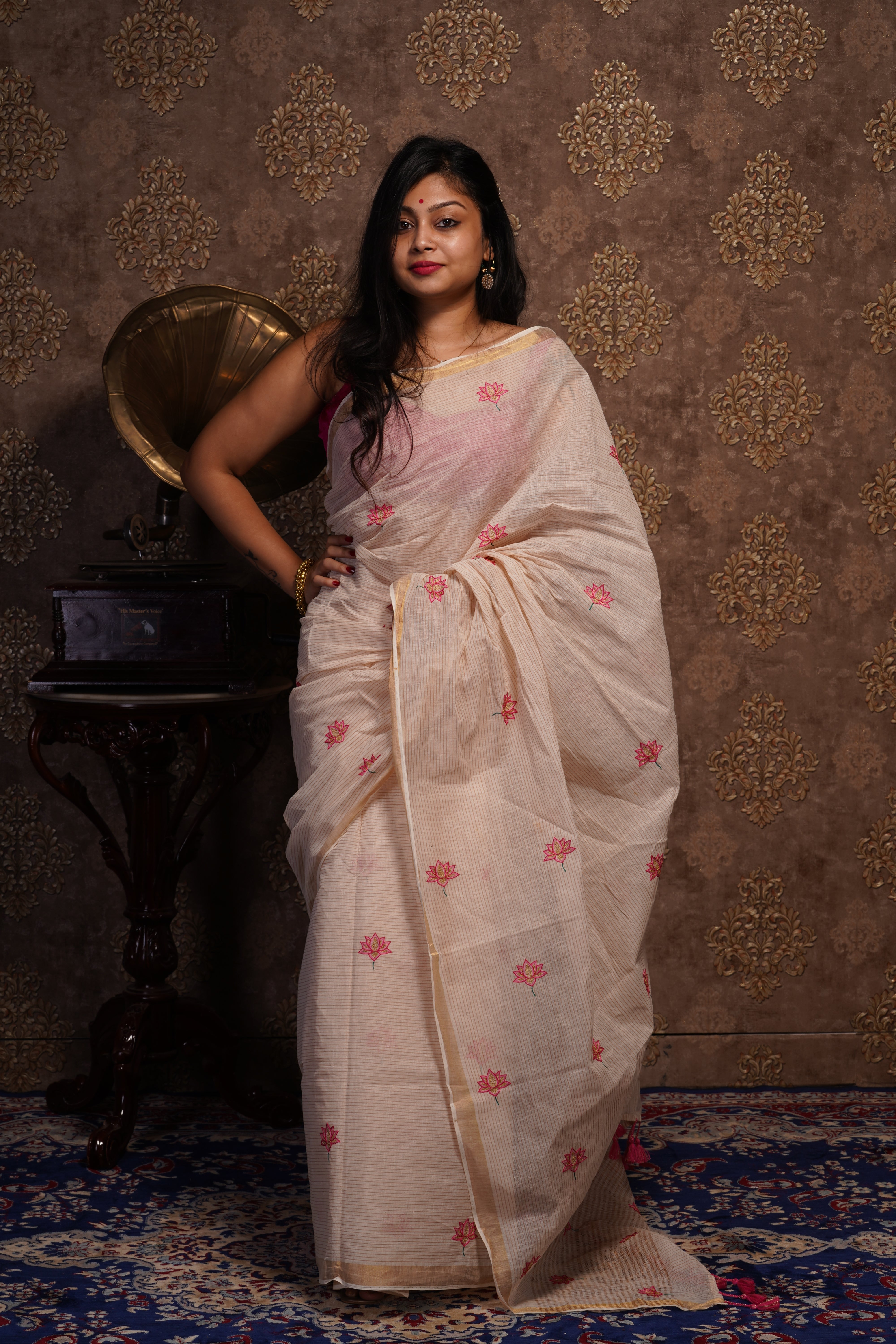 Cotton Saree with Kantha Work - Aankona