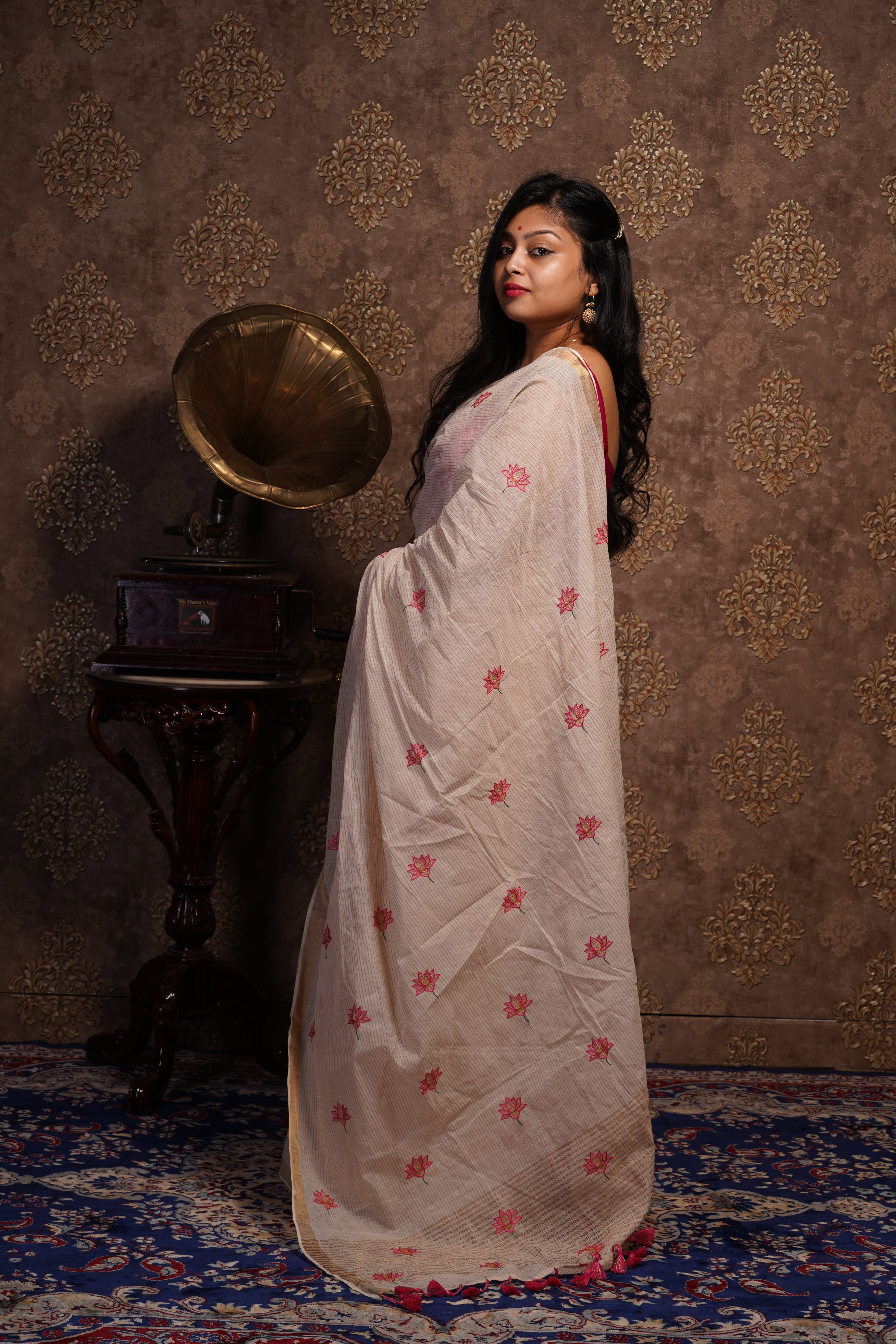 Cotton Saree with Kantha Work - Aankona