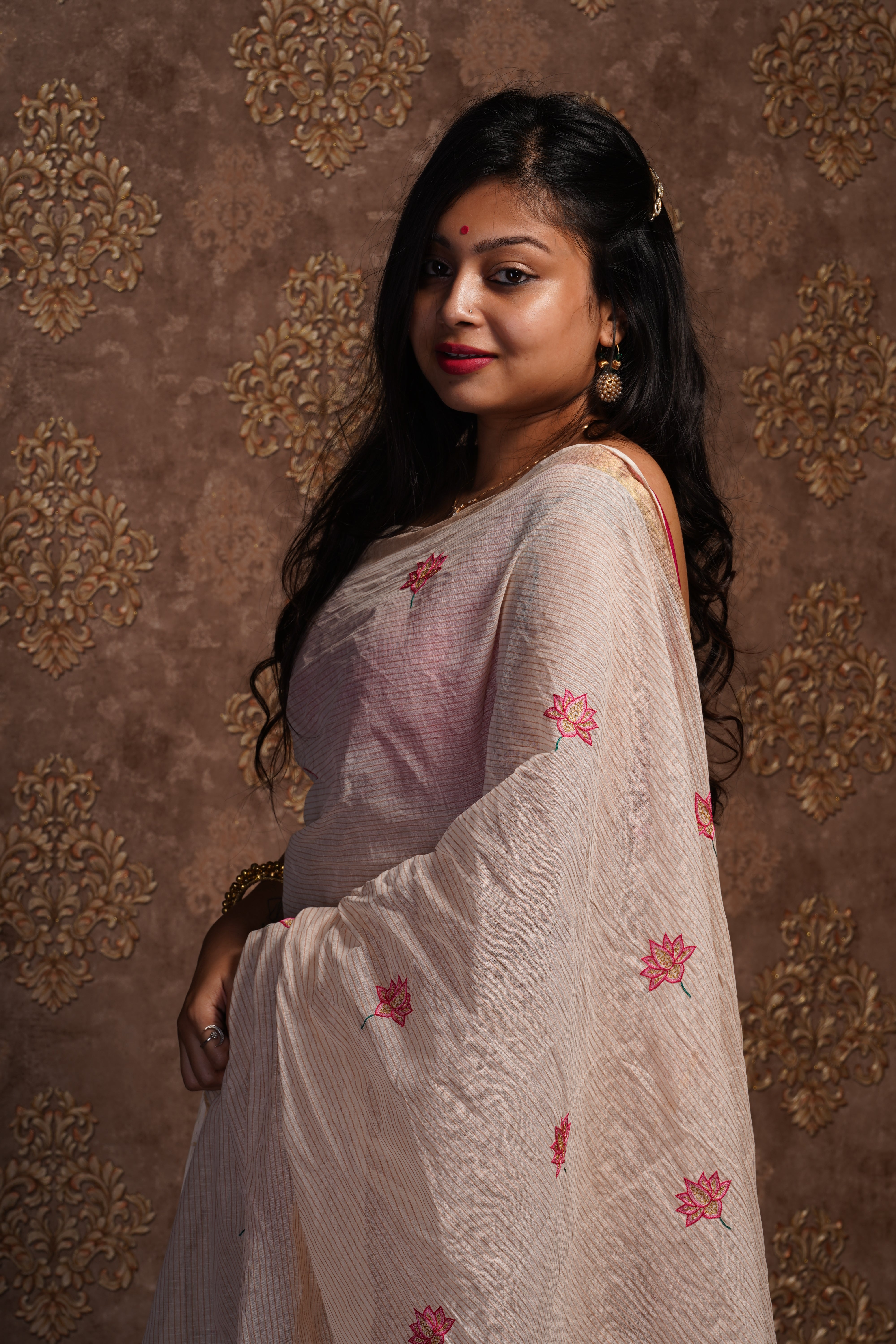 Cotton Saree with Kantha Work - Aankona