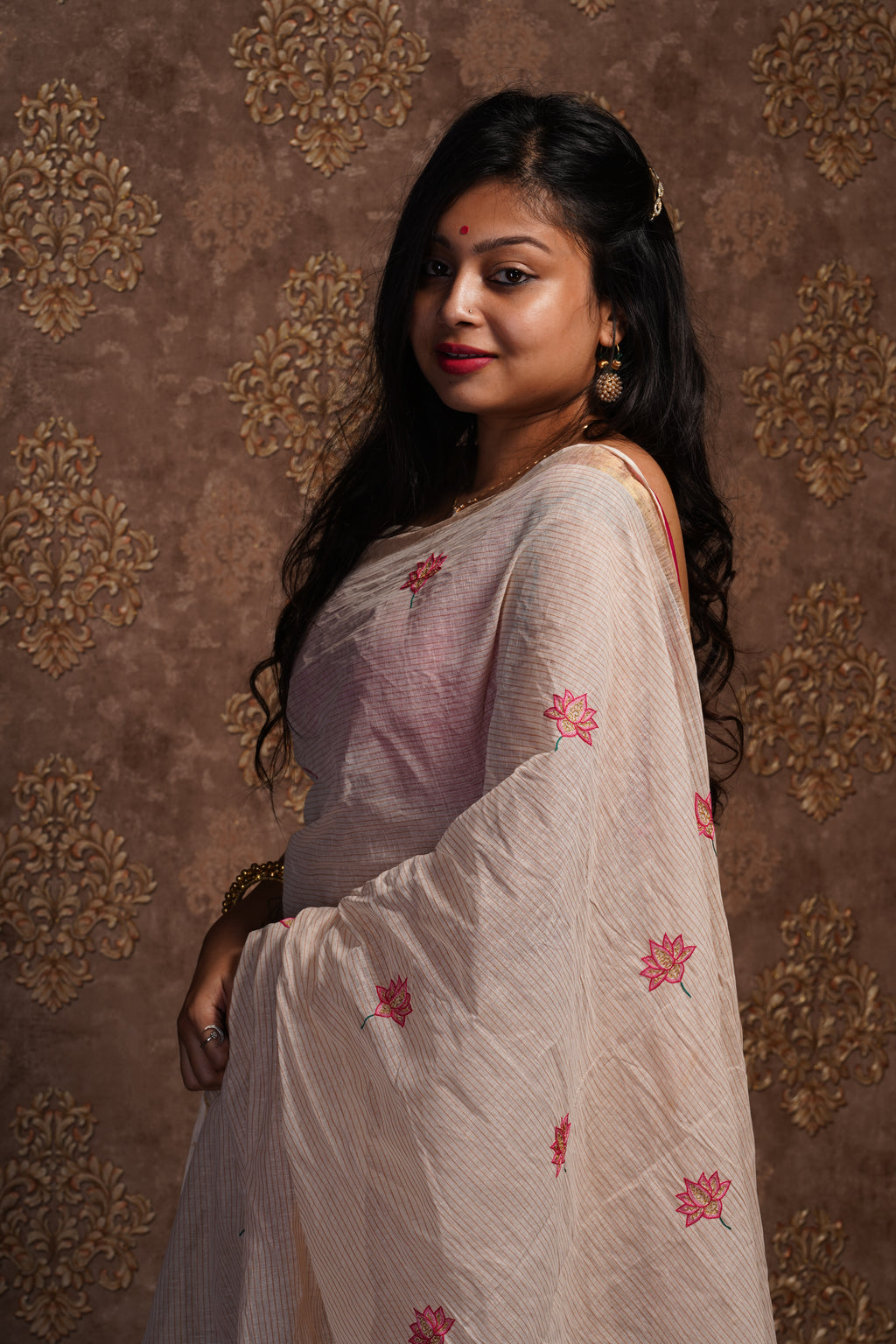 Cotton Saree with Kantha Work - Aankona