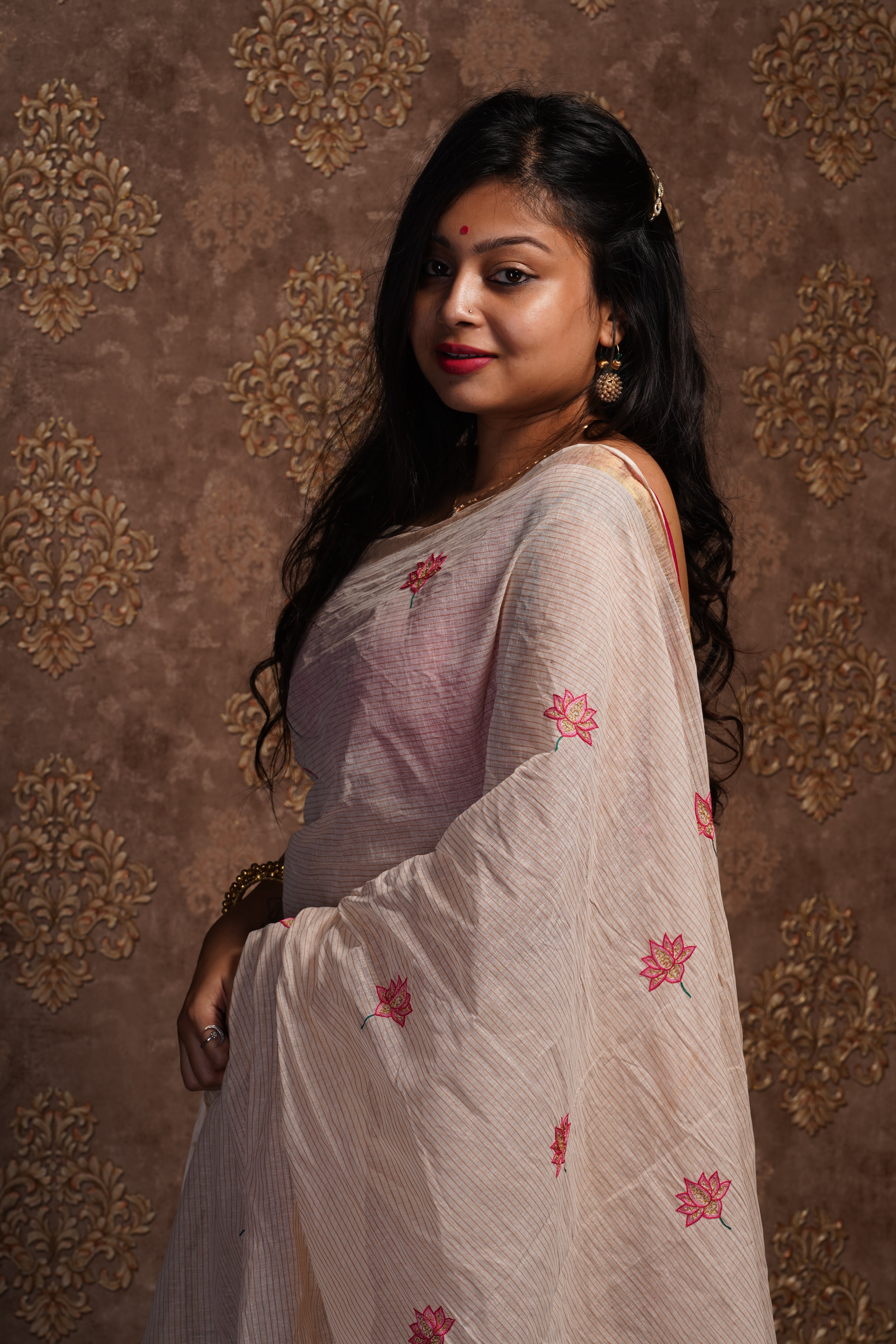 Cotton Saree with Kantha Work - Aankona