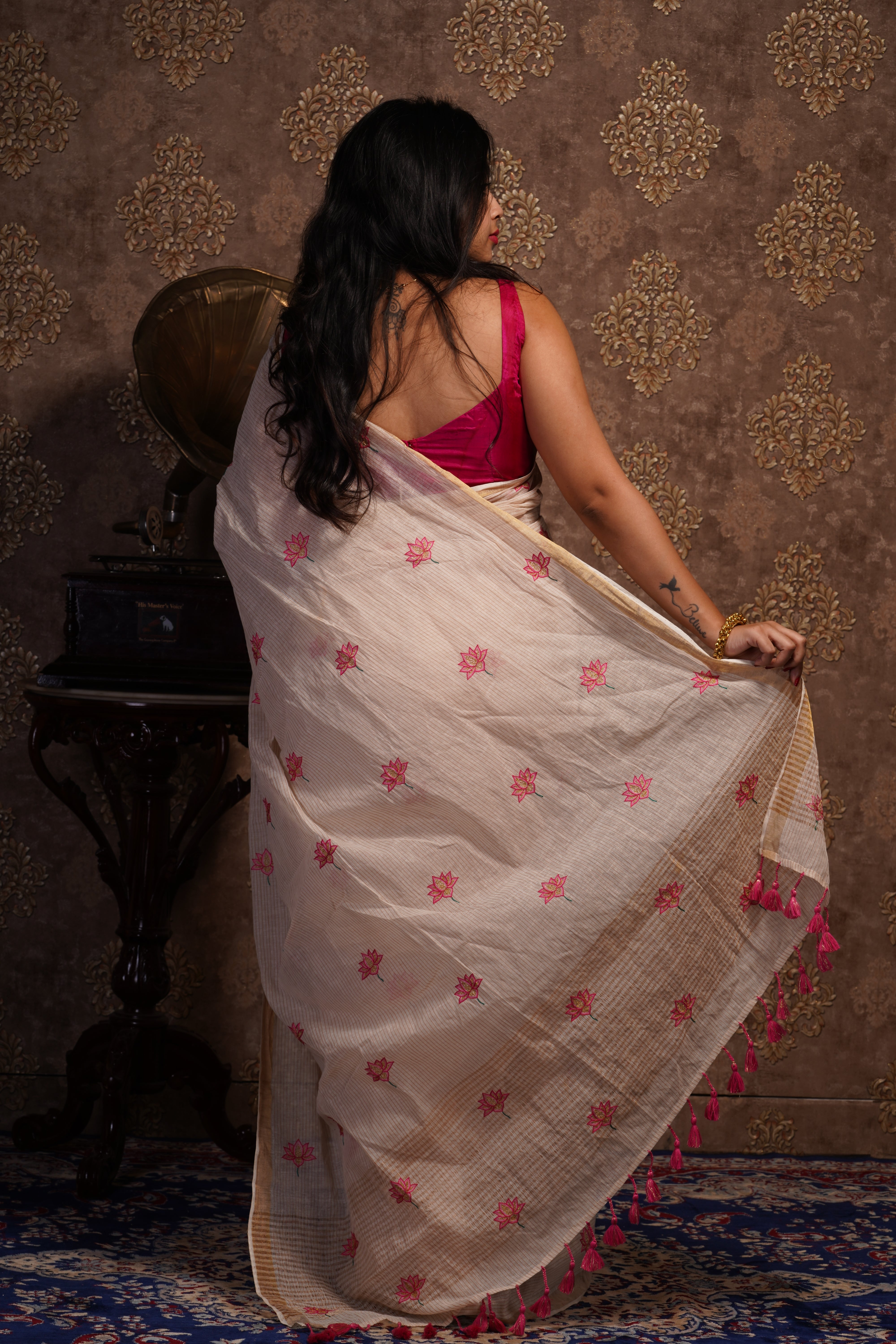 Cotton Saree with Kantha Work - Aankona