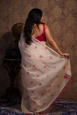 Cotton Saree with Kantha Work - Aankona