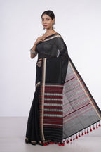 Handwoven Black Cotton Saree