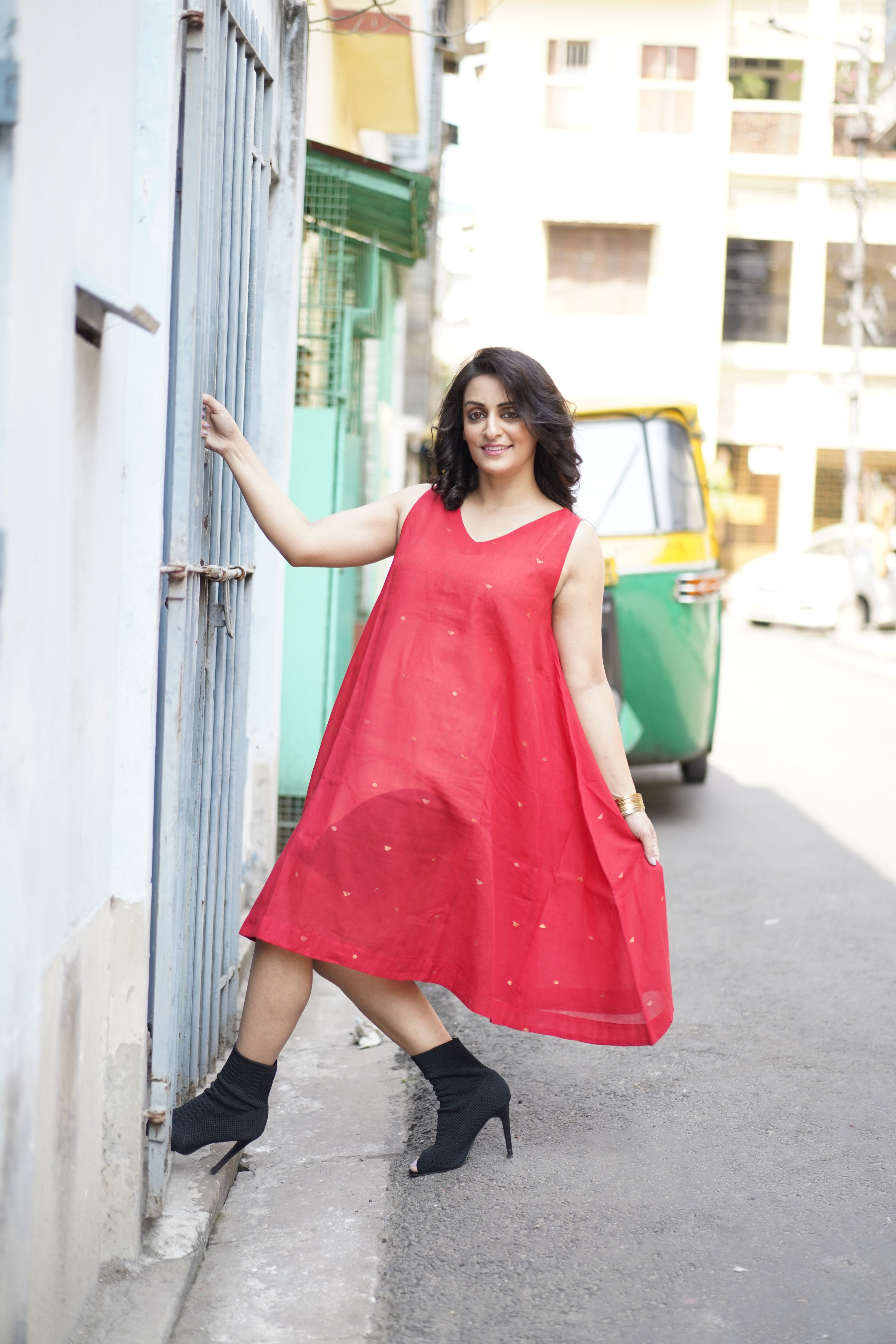 Handwoven Red Jamdani Dress