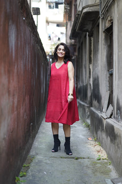 Handwoven red Jamdani dress