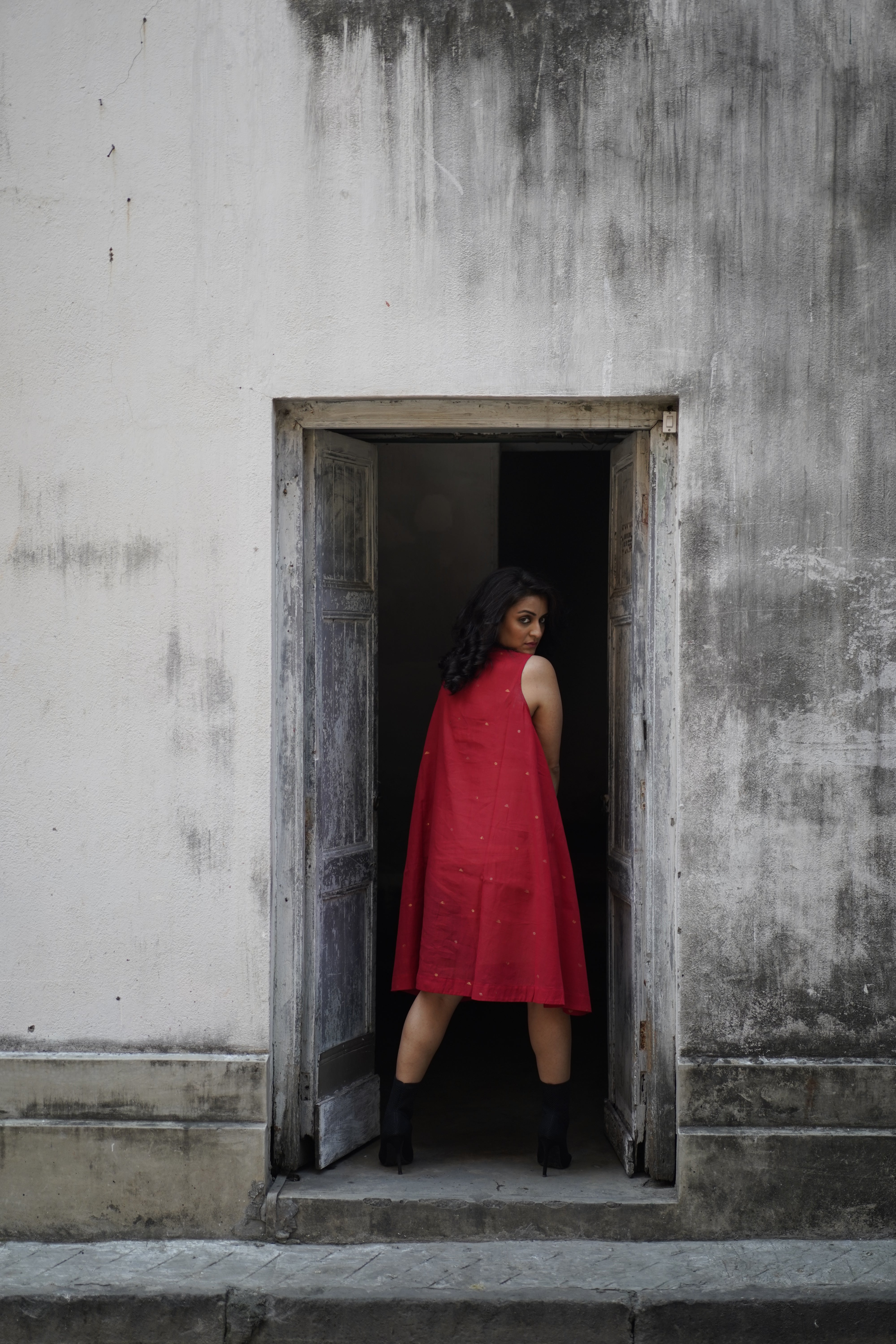 Handwoven red Jamdani dress