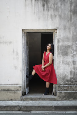 Handwoven red Jamdani dress