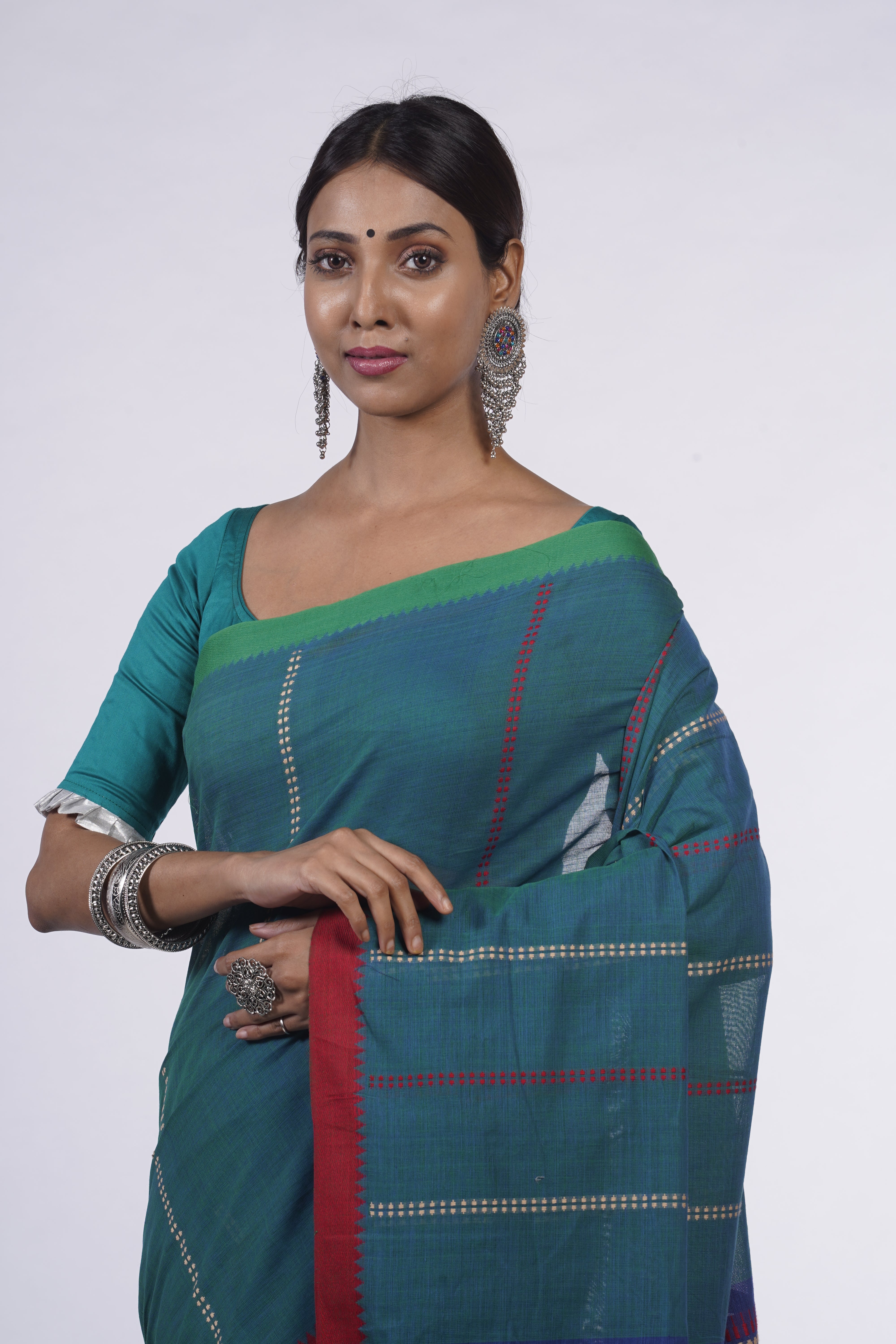 Handwoven blue cotton saree