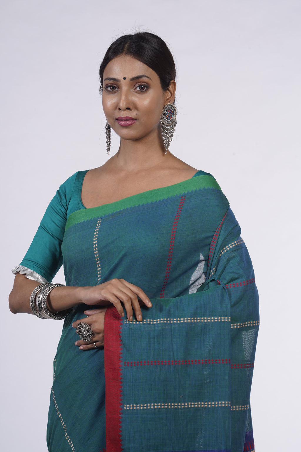 Handwoven Blue Cotton Saree