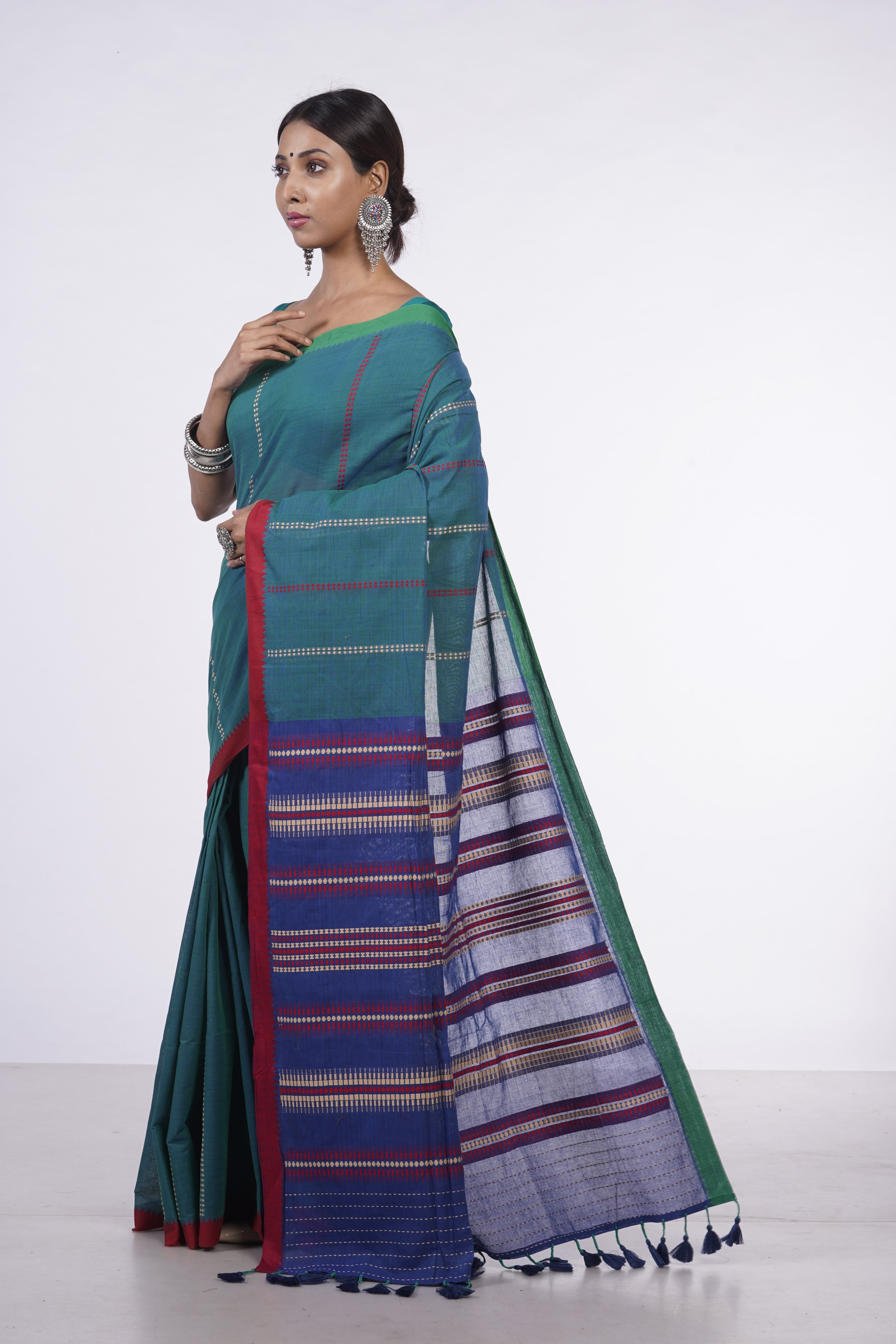 Handwoven Blue Cotton Saree