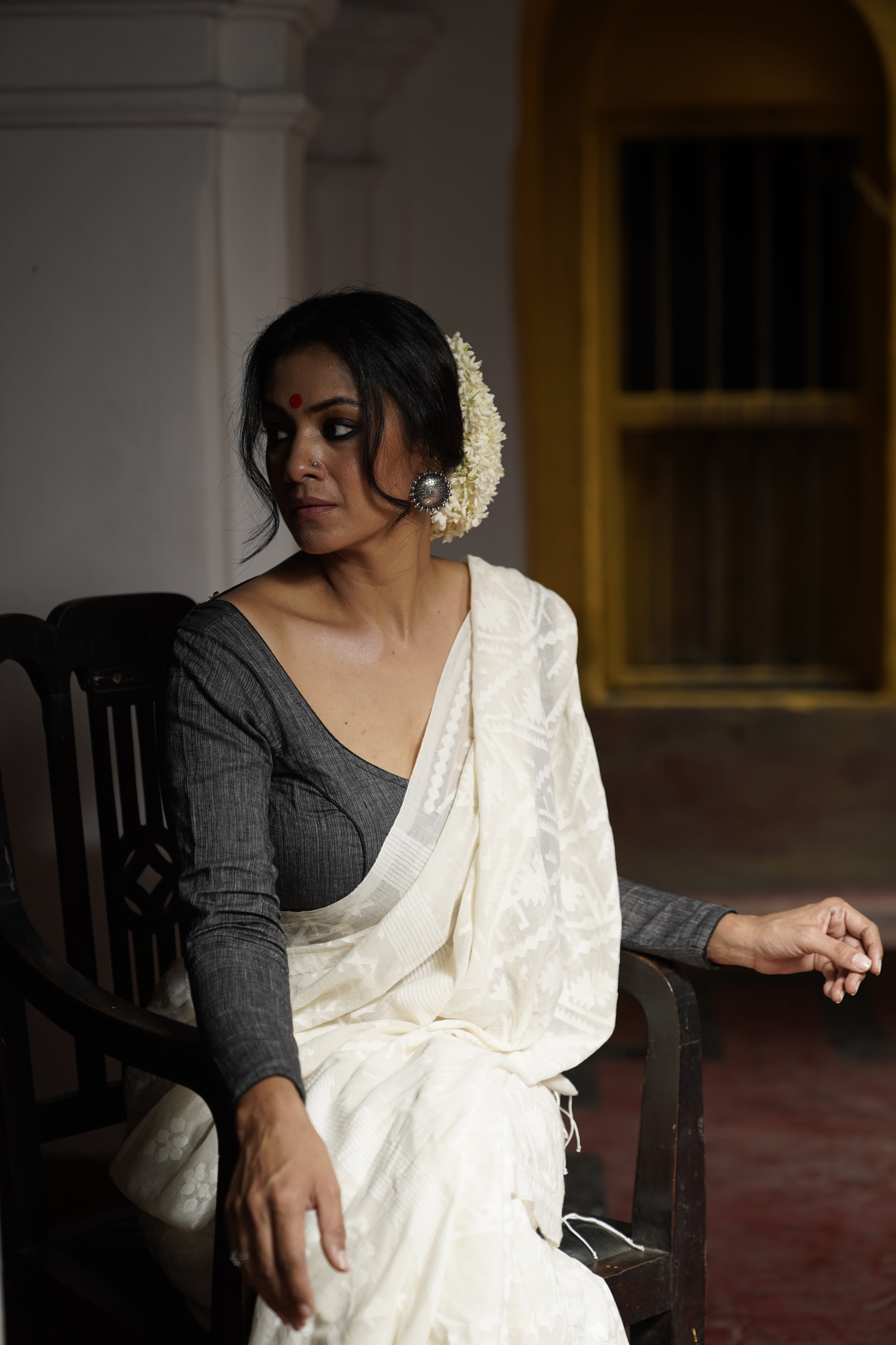 Handwoven White On White  Jamdani Saree