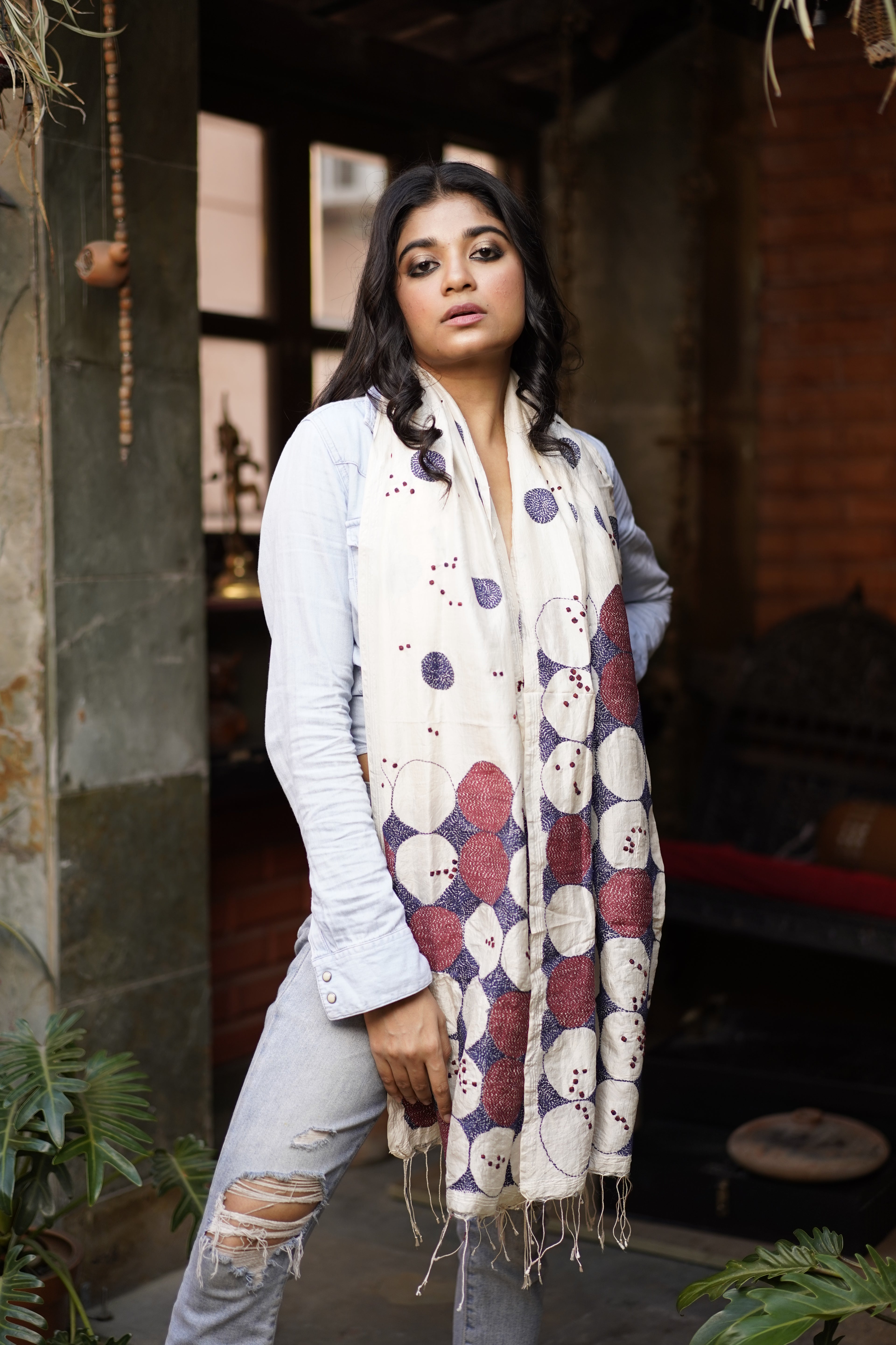 Handwoven Silk Polka Dot Scarf