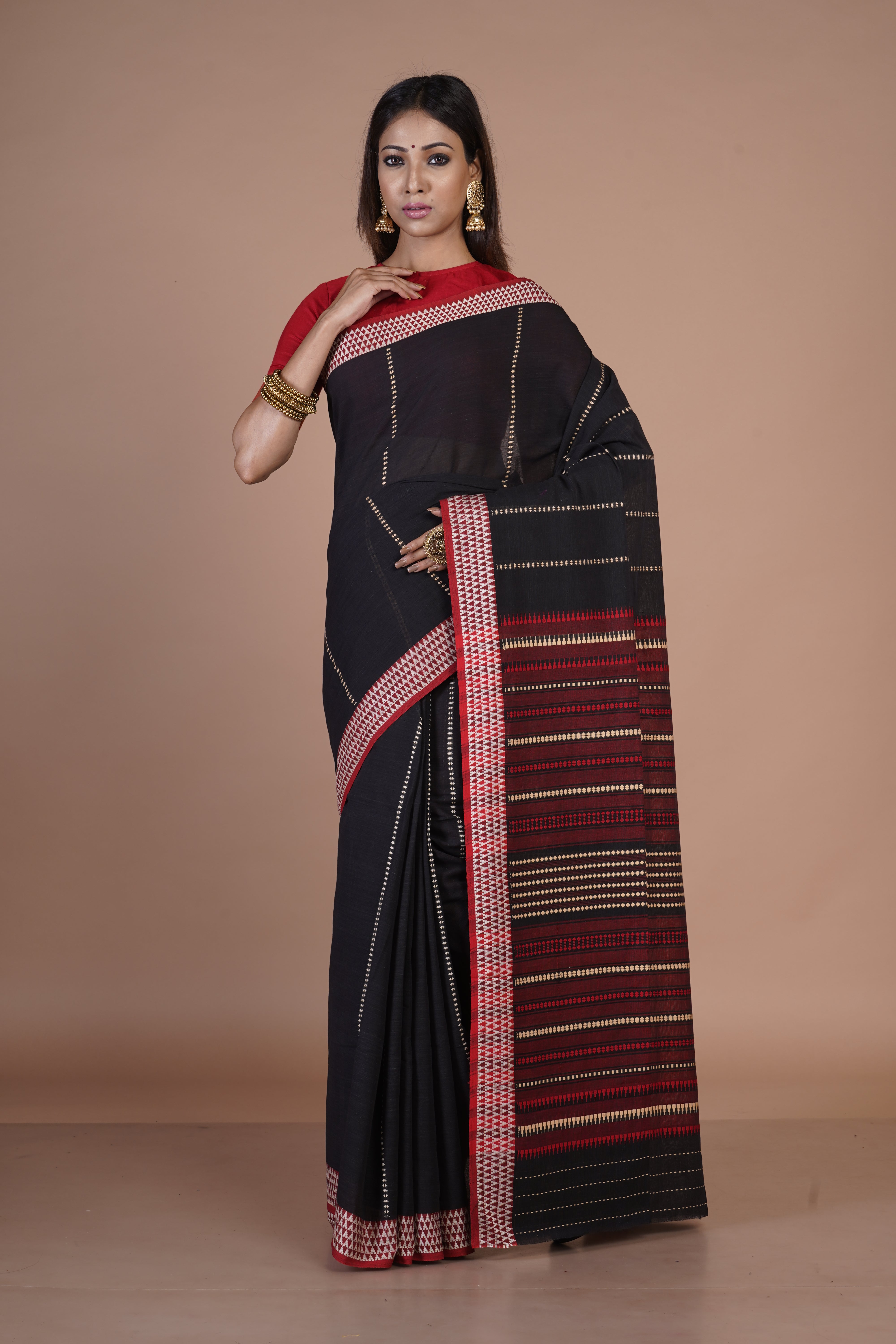 Handwoven Black cotton saree