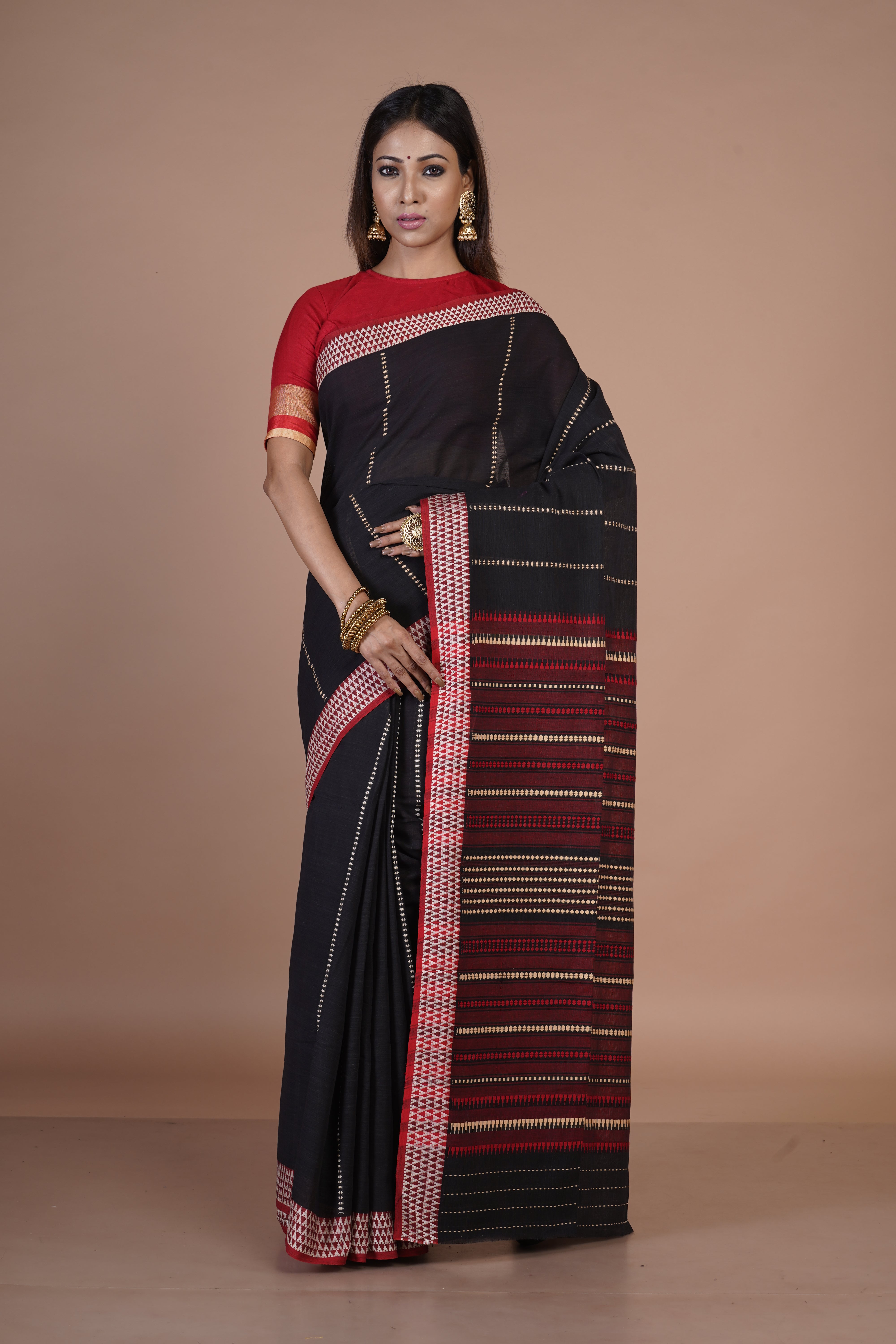 Handwoven Black cotton saree