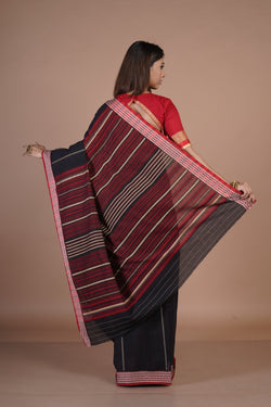 Handwoven Black cotton saree