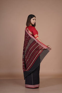 Handwoven Black cotton saree