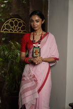 Pink Base With Red Border Cotton Saree - Aankona