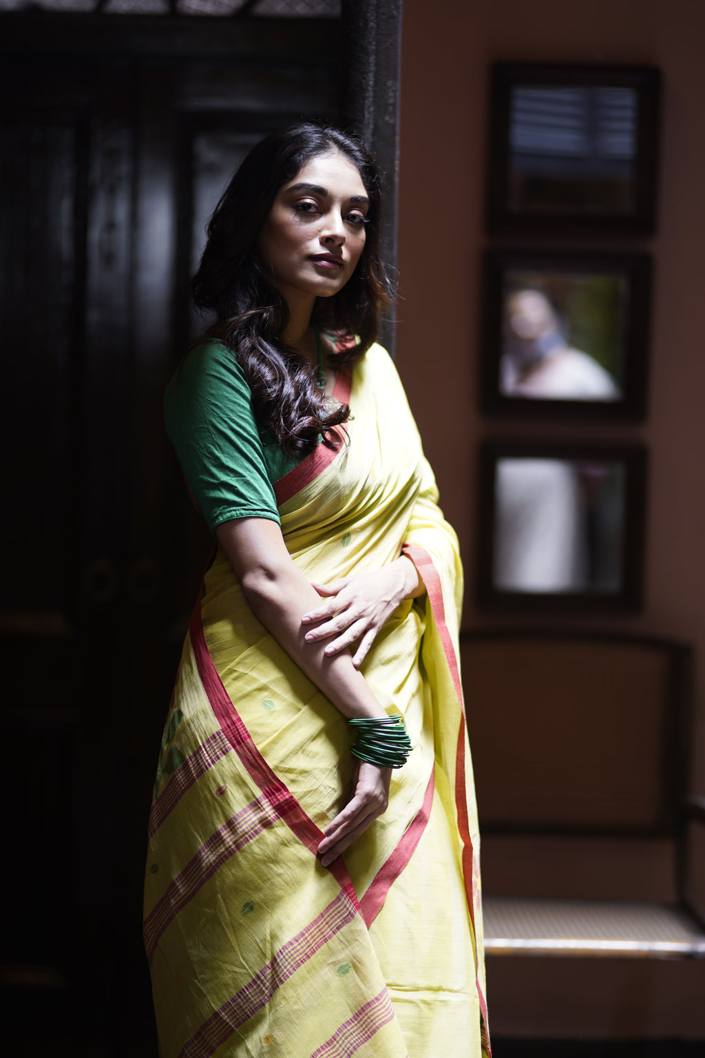 Yellow cotton Jamdani handloom saree