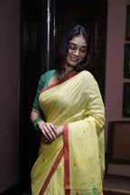 Handwoven Yellow Cotton Jamdani Saree