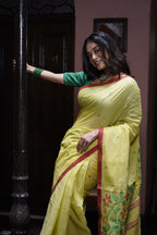 Handwoven Yellow Cotton Jamdani Saree