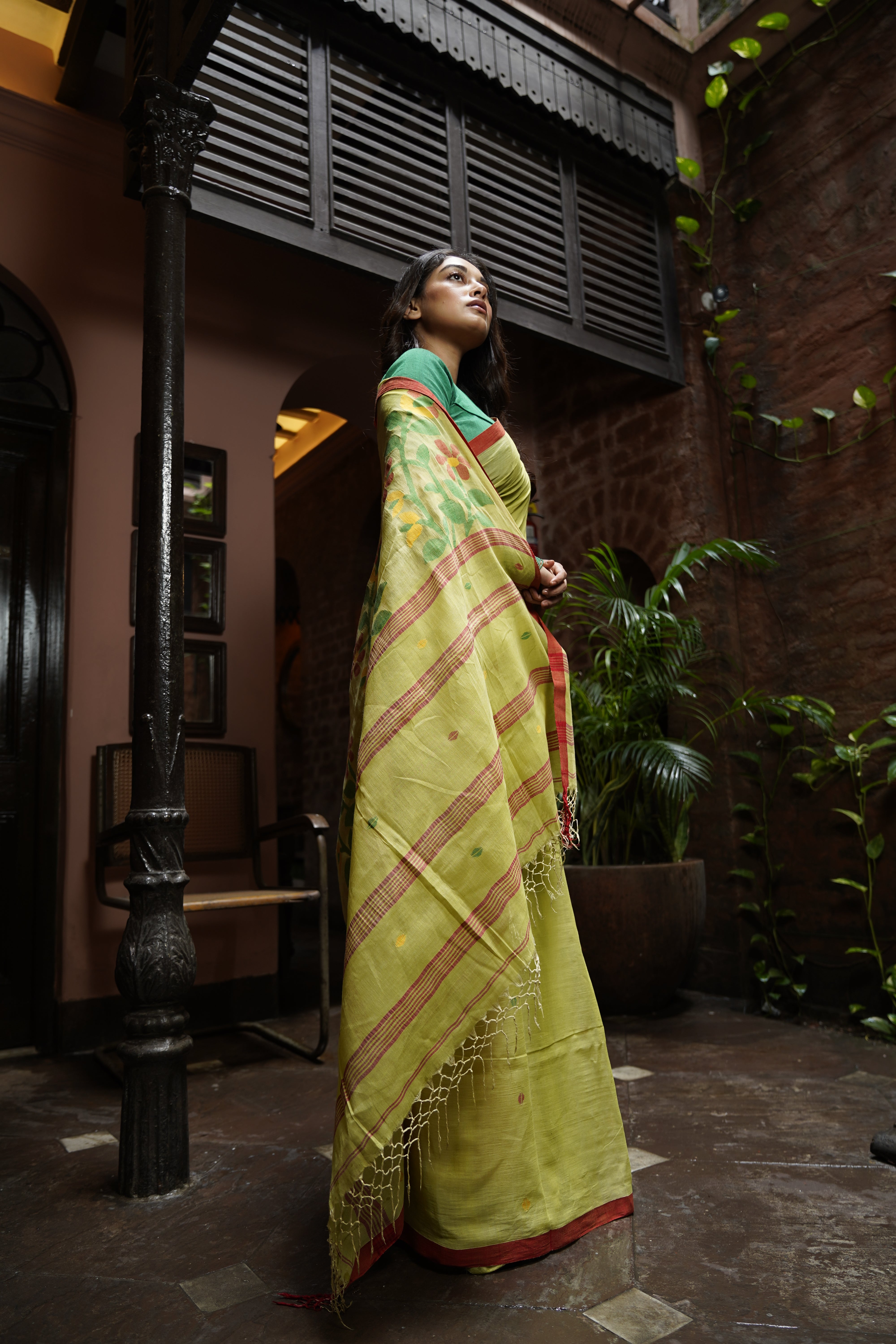 Handwoven Yellow Cotton Jamdani Saree