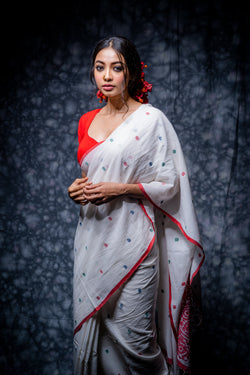 Uma - Handwoven White Khadi jamdani Saree