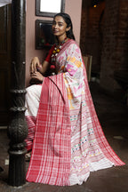 Handwoven Cotton Saree With Multi Color Kantha Work