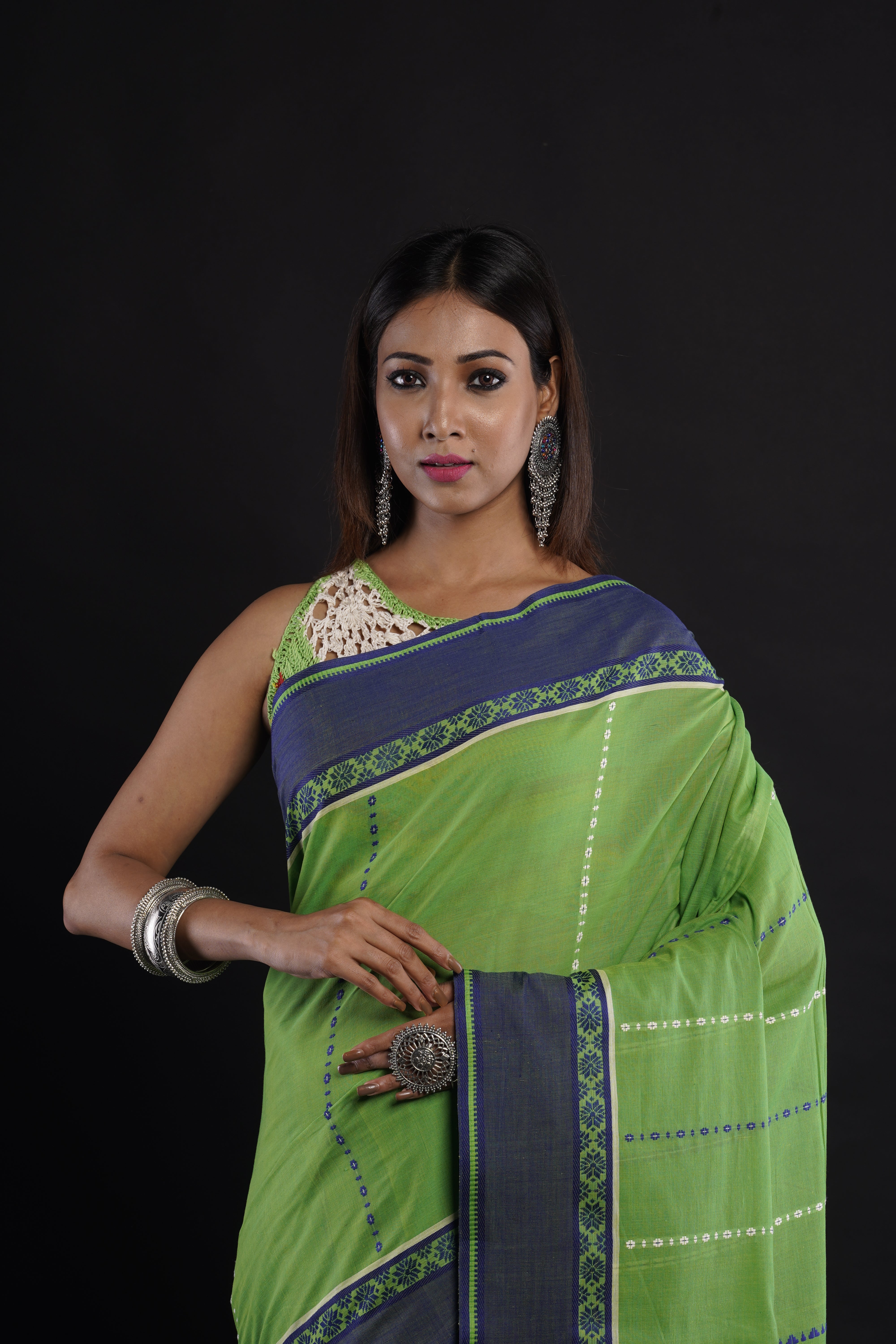 Handwoven Green cotton saree