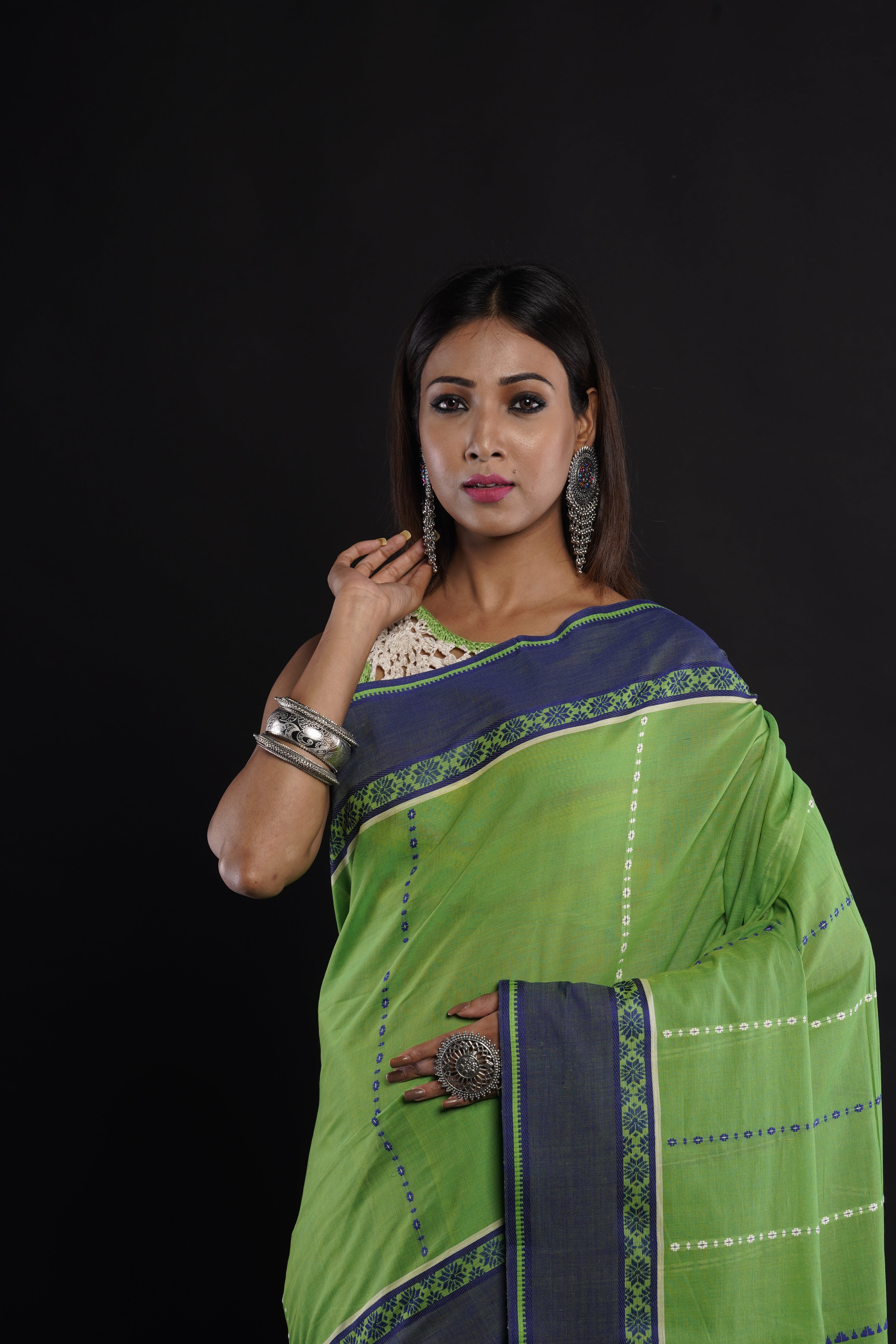 Handwoven Green cotton saree