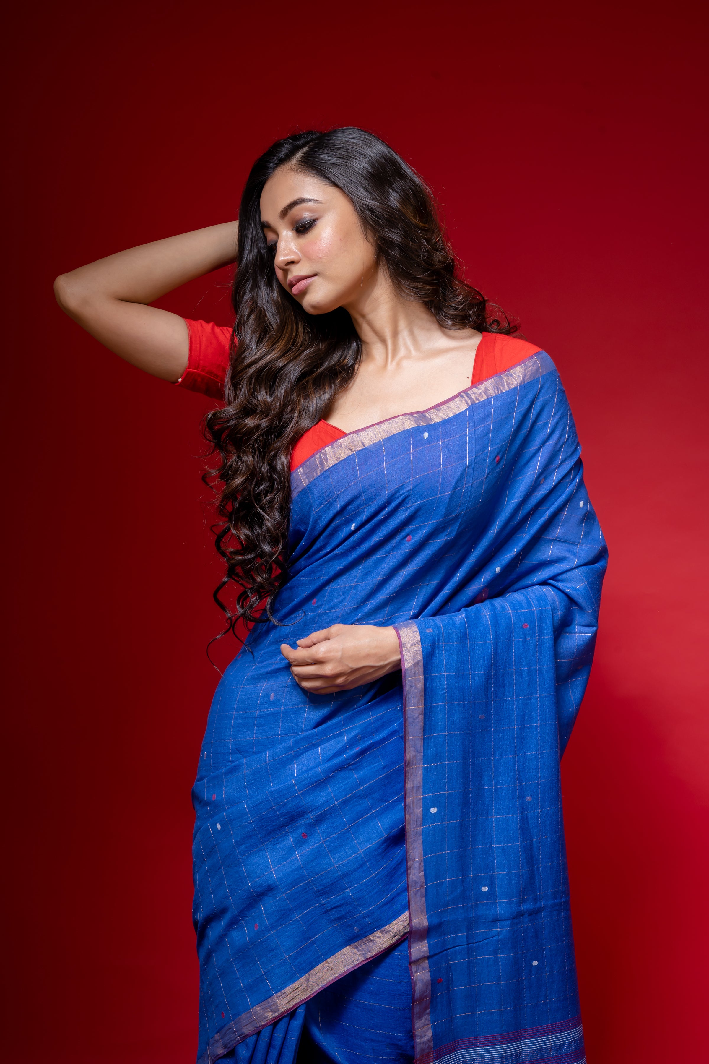 Handwoven Blue jamdani saree
