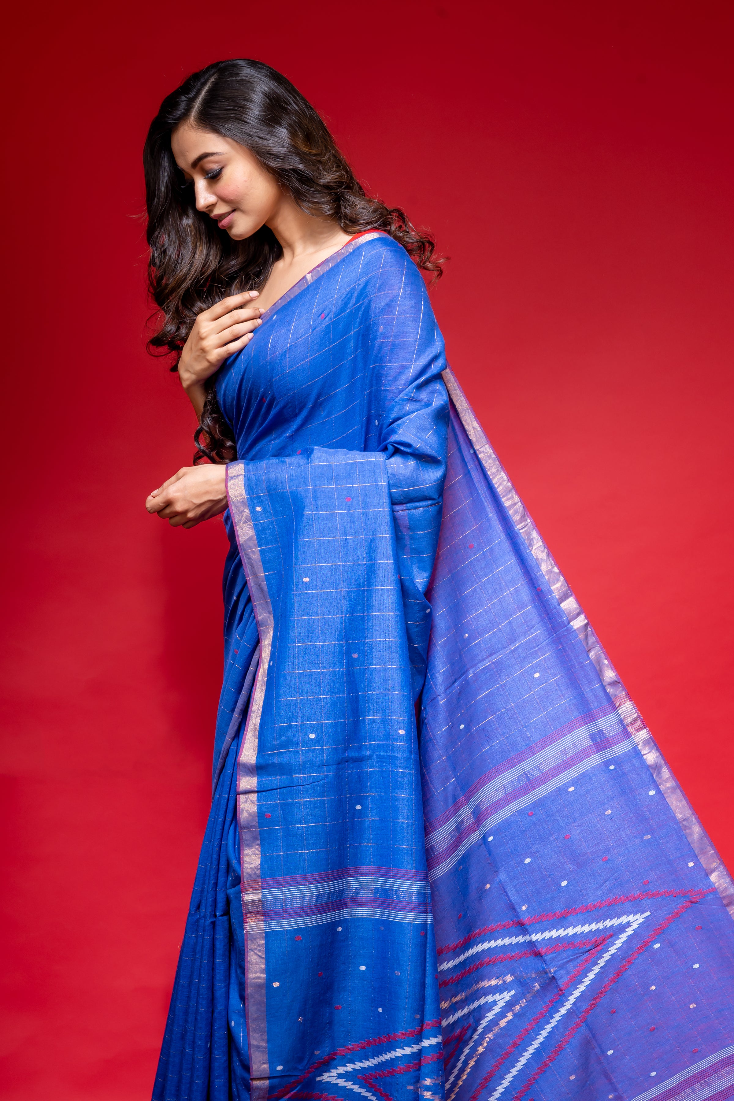 Handwoven Blue jamdani saree