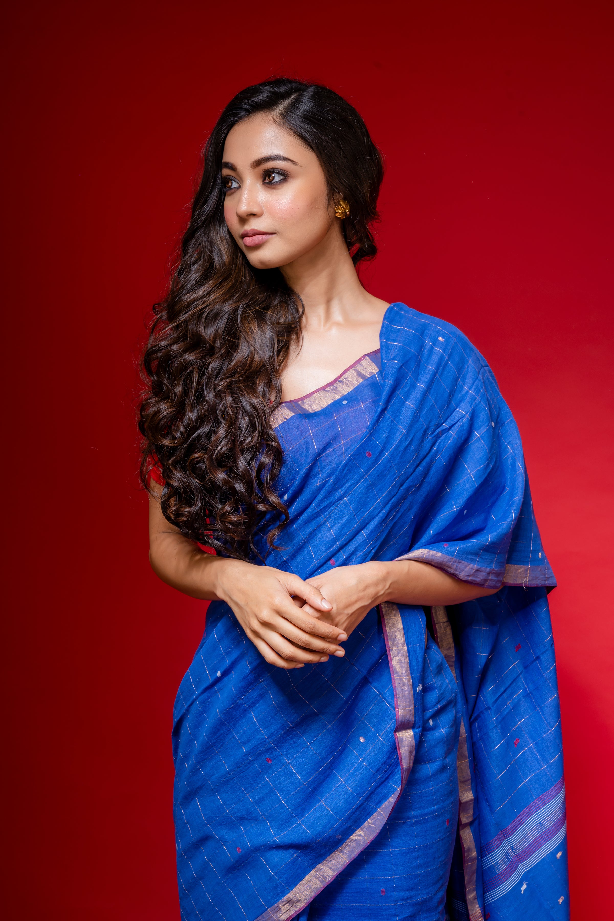 Handwoven Blue Khadi jamdani saree