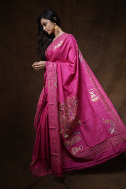 Pink Khadi Silk Saree - Aankona