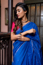 Handwoven Blue  Linen Jamdani Saree