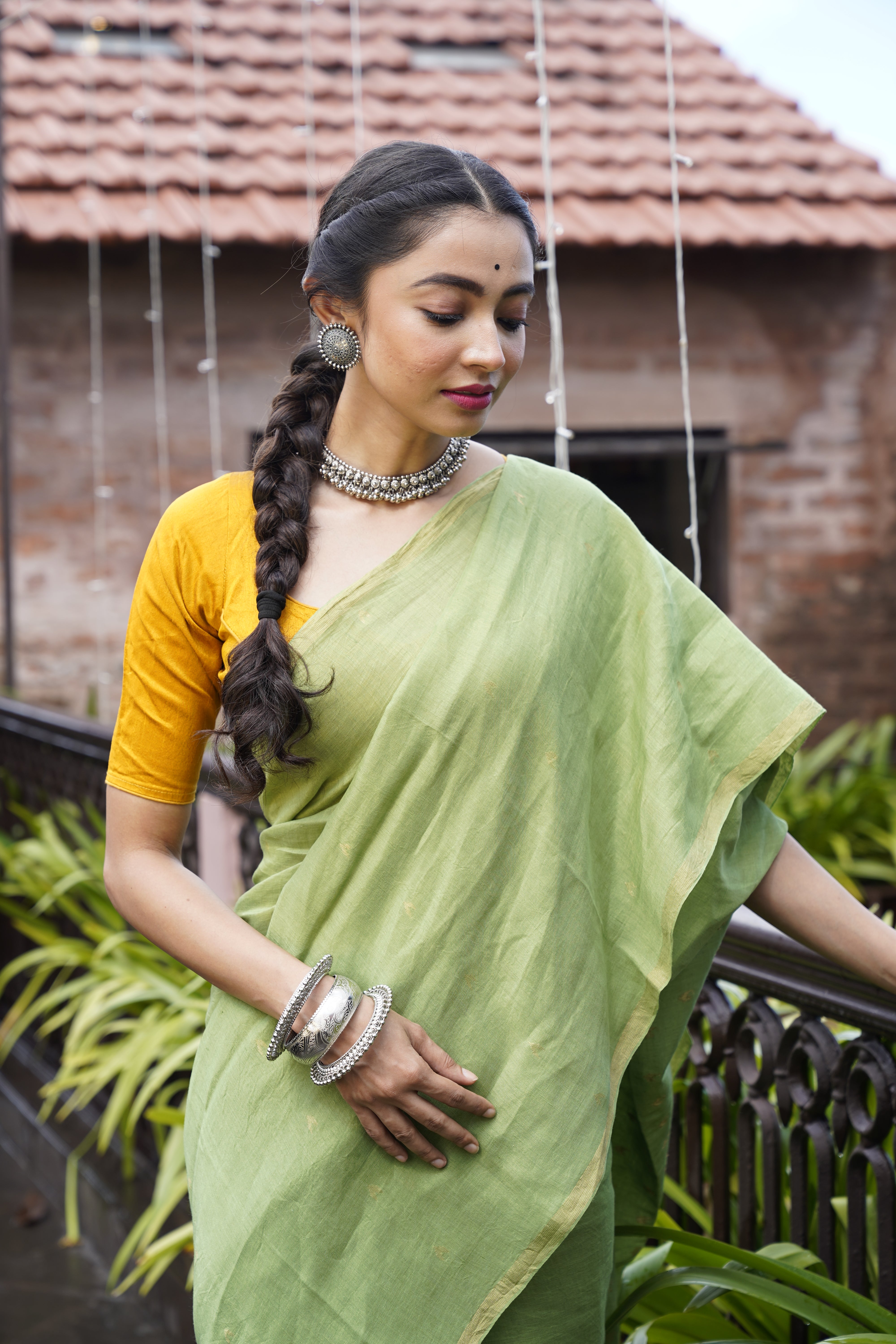 Handwoven Green Khadi jamdani Saree