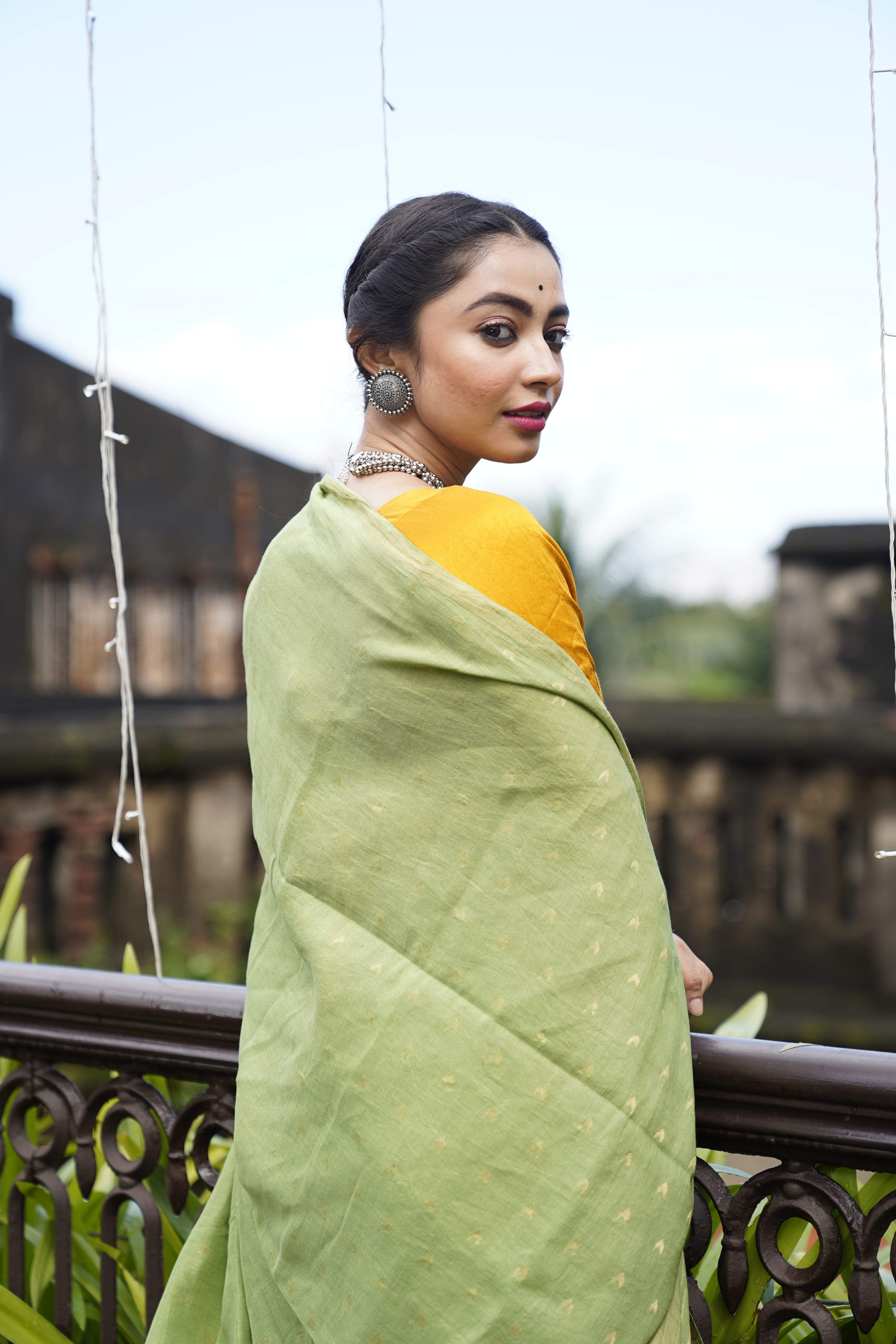 Handwoven Green Khadi jamdani Saree