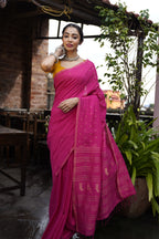 Handwoven Pink  Linen Jamdani Saree